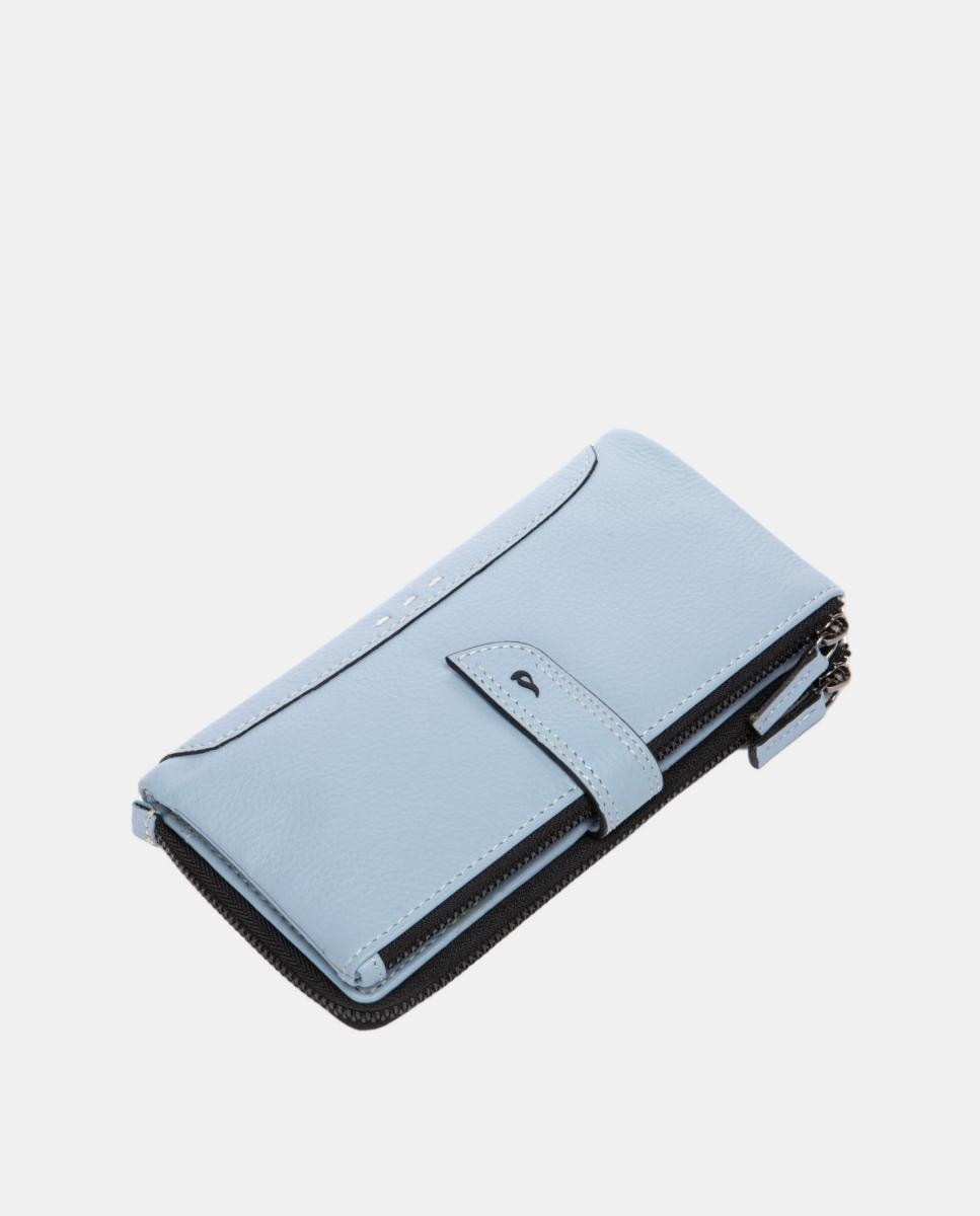 Carteira Grande em Pele com Costuras Azul-4