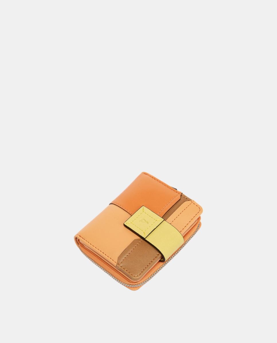 Carteira Pequena em Pele com Patch Laranja-4