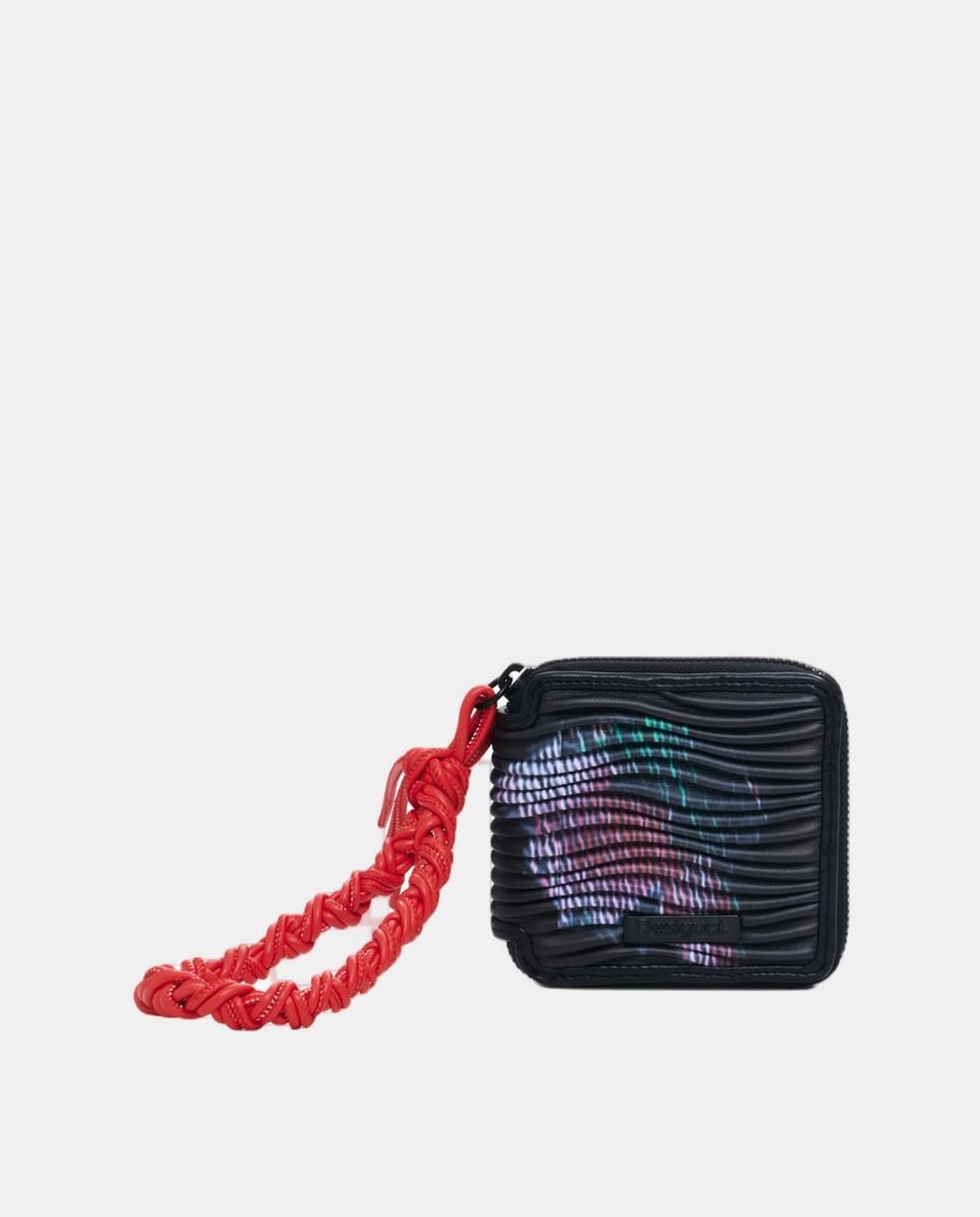 Porta-Moedas Médio com Textura Floral Preto-1