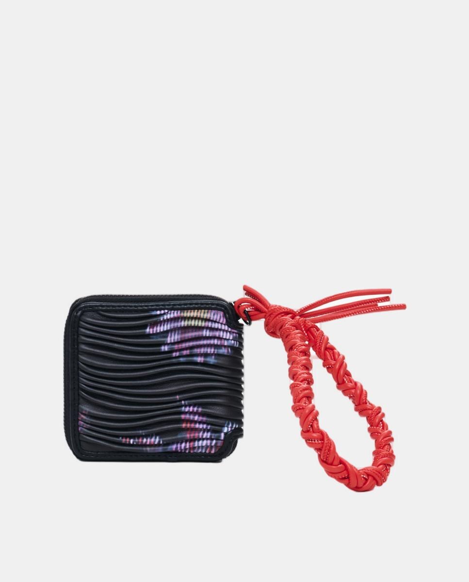 Porta-Moedas Médio com Textura Floral Preto-3