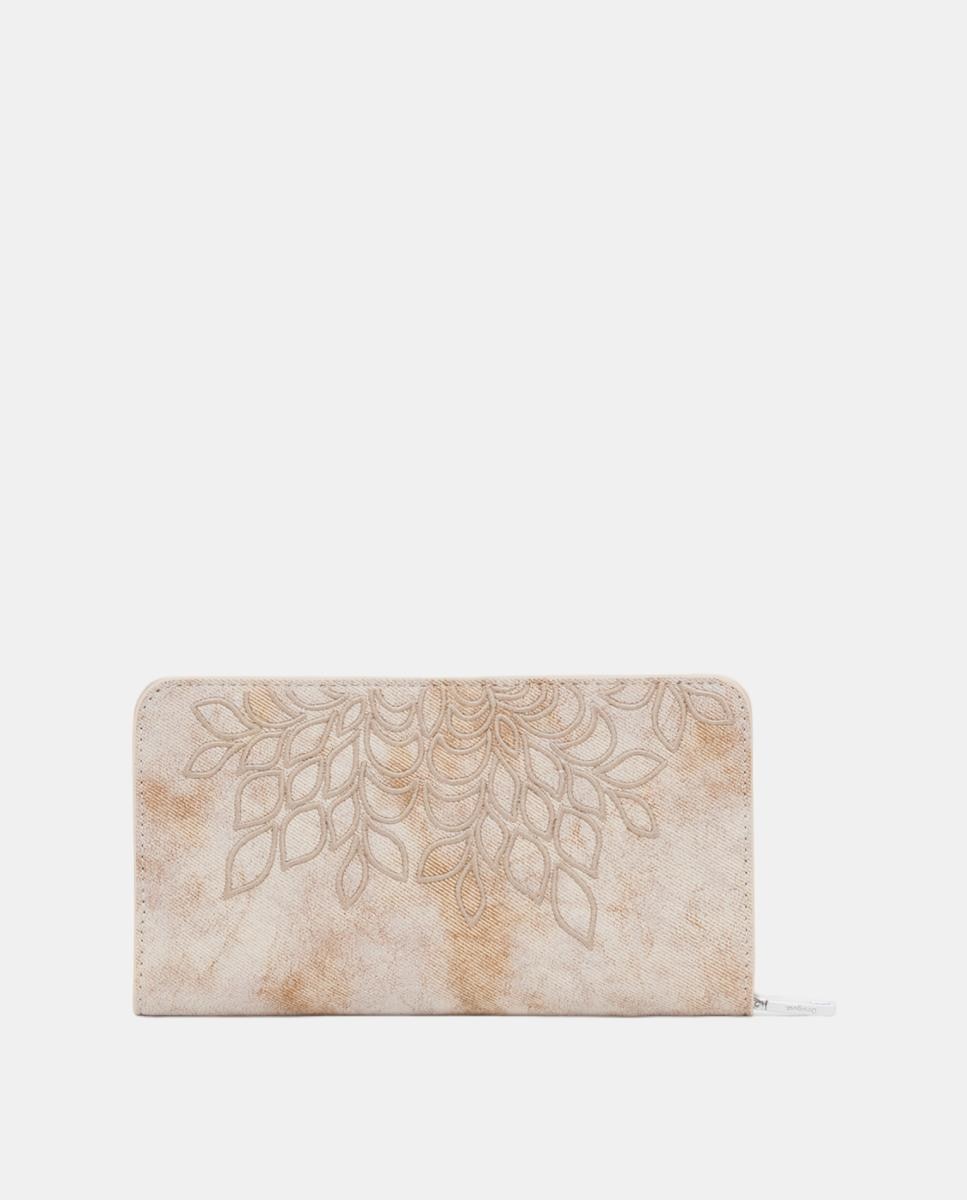 Porta-Moedas Médio com Bordados Castanho-claro-3