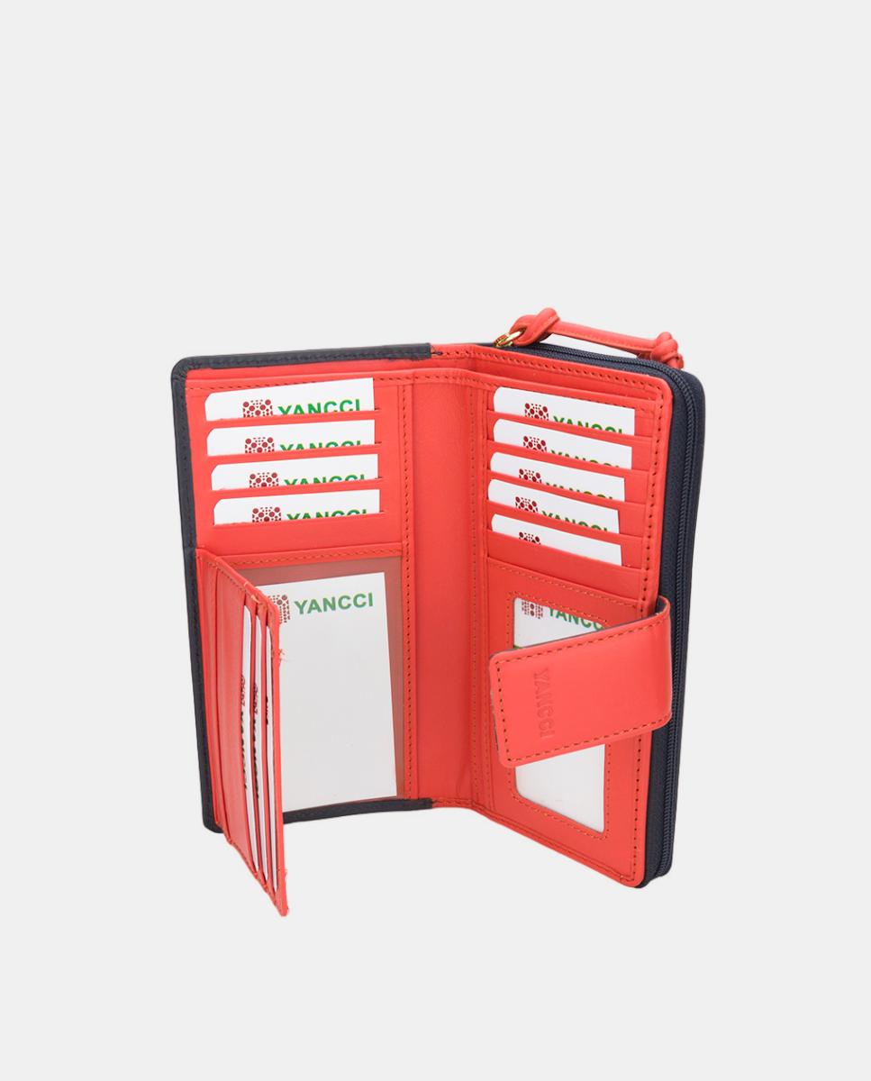 Porta-Moedas Grande com Pega com Nó em Pele - Azul-Marinho/Coral Azul-marinho-2