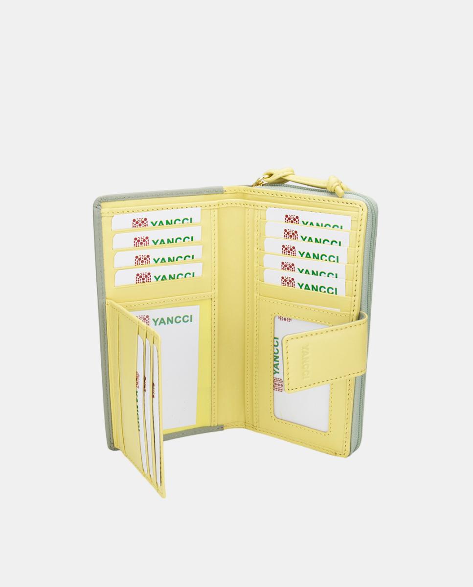 Porta-Moedas Grande com Pega com Nó em Pele - Azul-Marinho/Coral Verde-claro-2