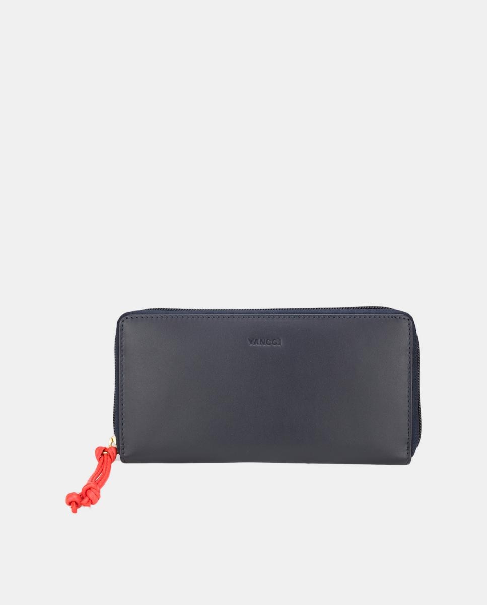 Monedero grande de mujer YANCCI en piel y coral con tirador en forma de nudos - Azul marino Azul marino-1