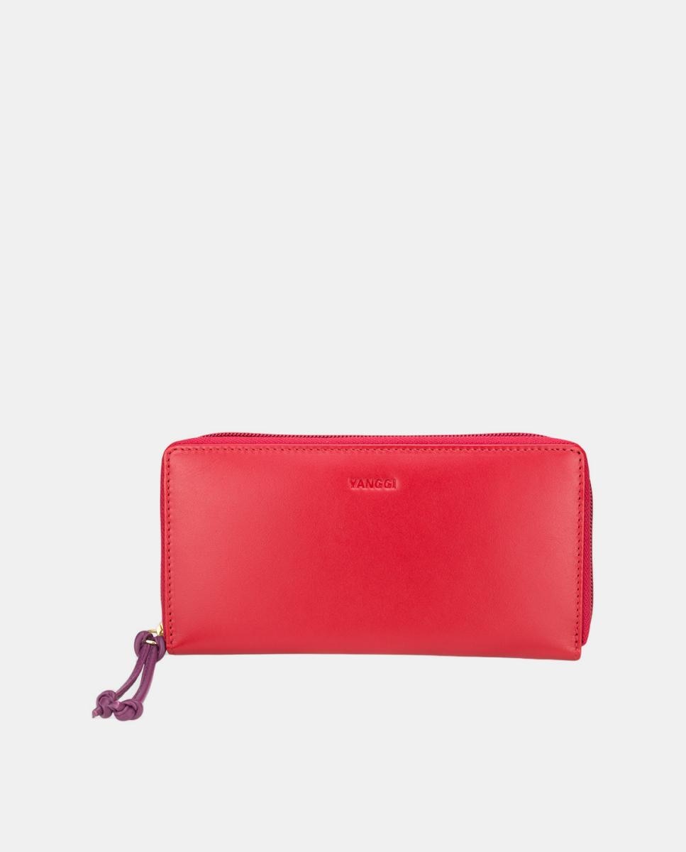 Monedero grande de mujer YANCCI en piel azul marino y coral con tirador en forma de nudos - Rojo Rojo-1