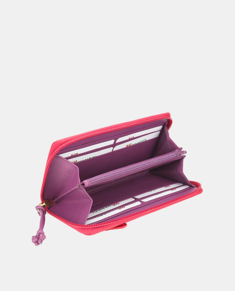 Monedero grande de mujer YANCCI en piel azul marino y coral con tirador en forma de nudos - Rojo Rojo-2