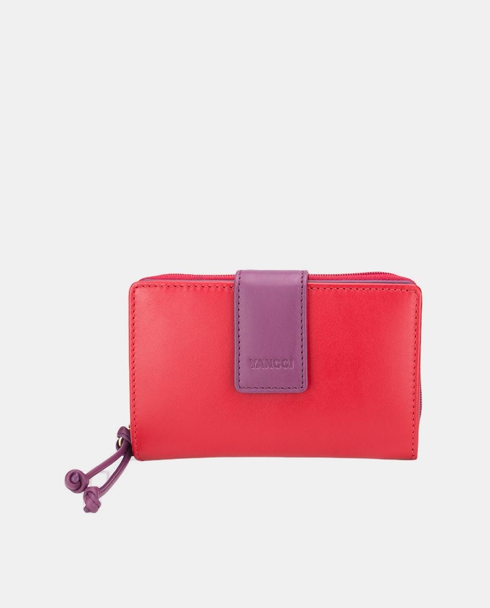 Monedero mediano de mujer YANCCI en piel azul marino y coral con tirador en forma de nudos - Rojo Rojo-1