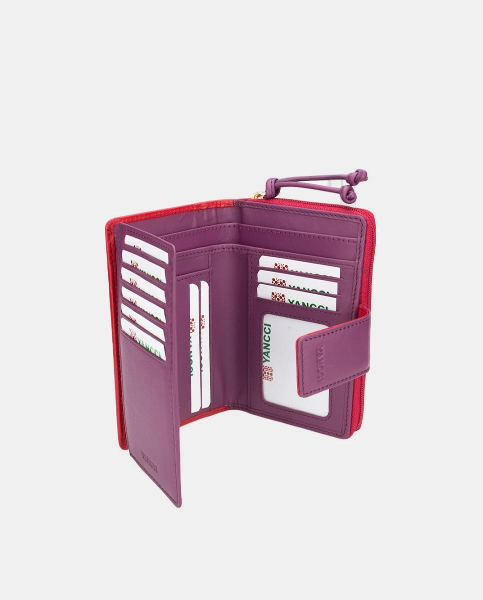 Monedero mediano de mujer YANCCI en piel azul marino y coral con tirador en forma de nudos - Rojo Rojo-2