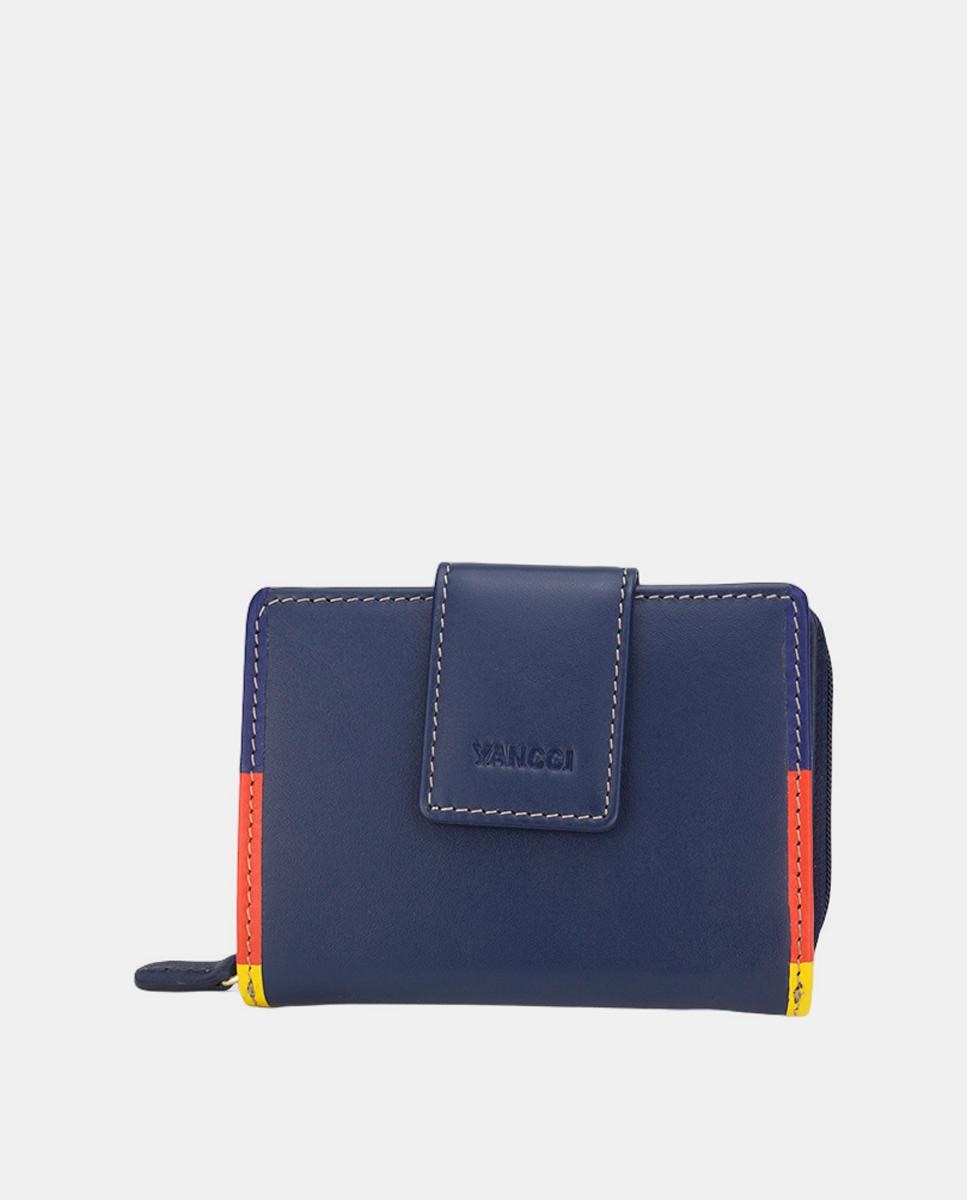 Imagem 0 de Porta-Moedas Médio em Pele Azul com Debrum Colorido