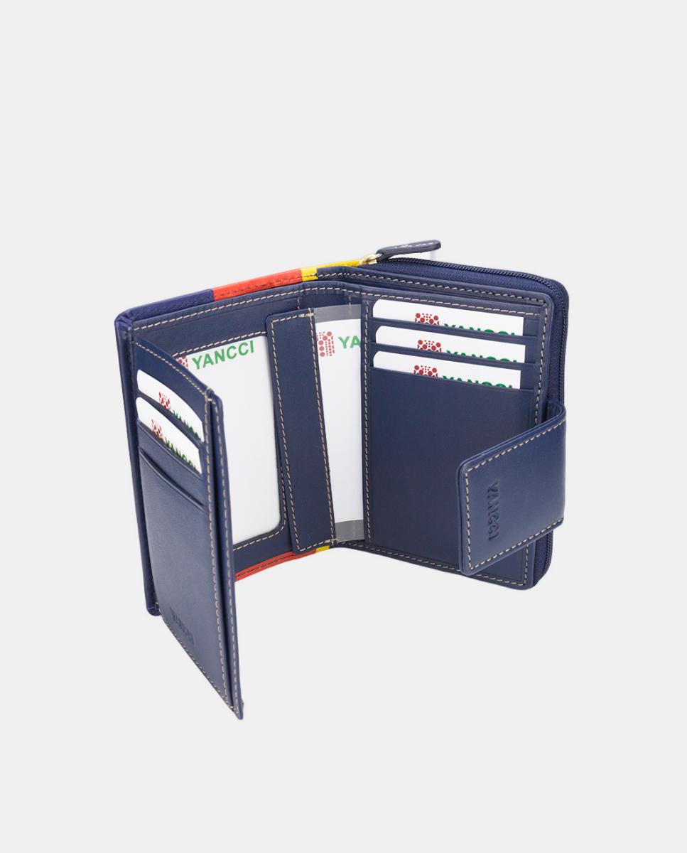 Porta-Moedas Médio em Pele Azul com Debrum Colorido Azul-marinho-2
