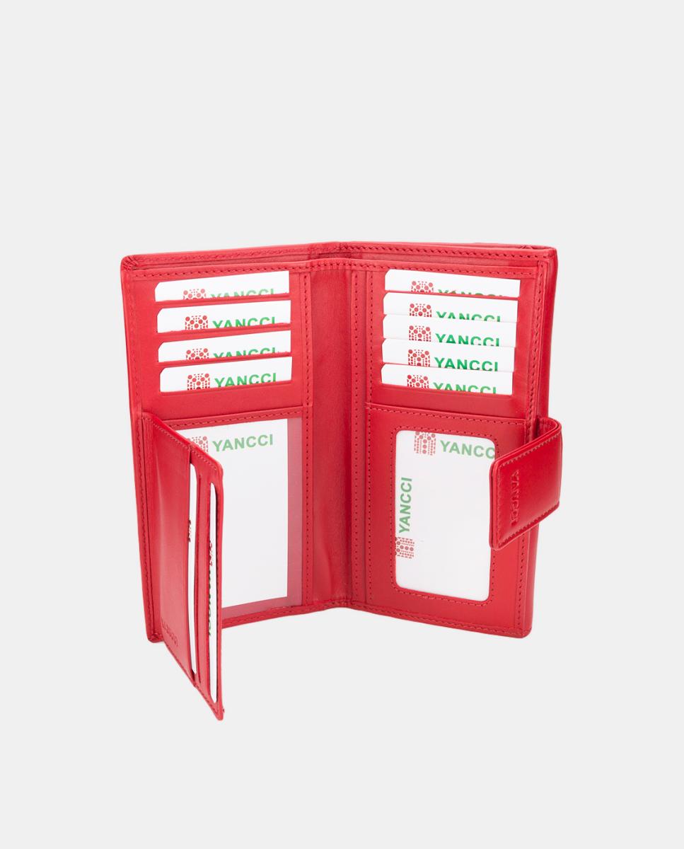 Porta-Moedas Grande com Bolso com Efeito em Pele - Verde-Claro Vermelho-2