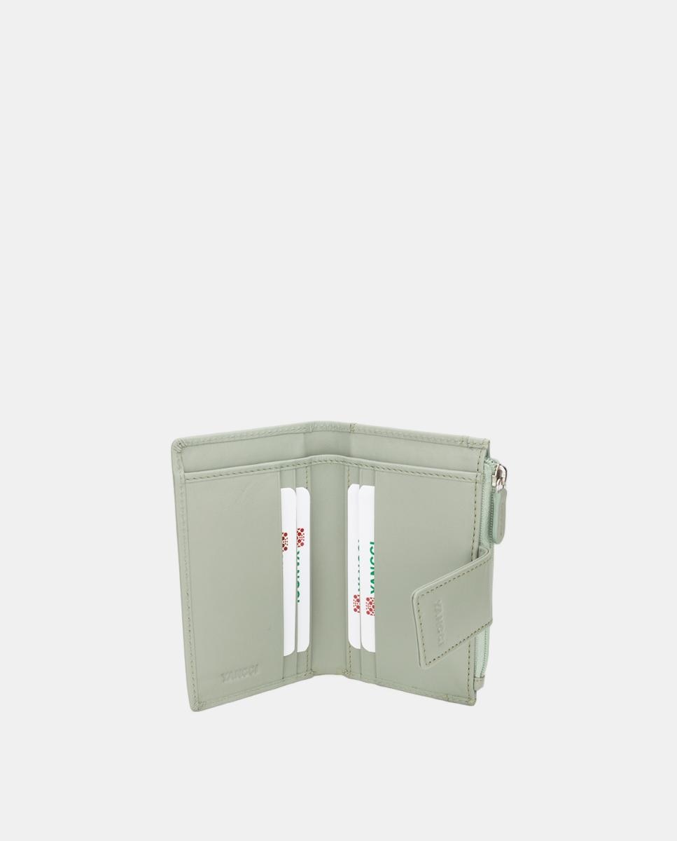 Porta-Moedas Pequeno com Bolso Gravado em Pele - Verde-Claro Verde-claro-2