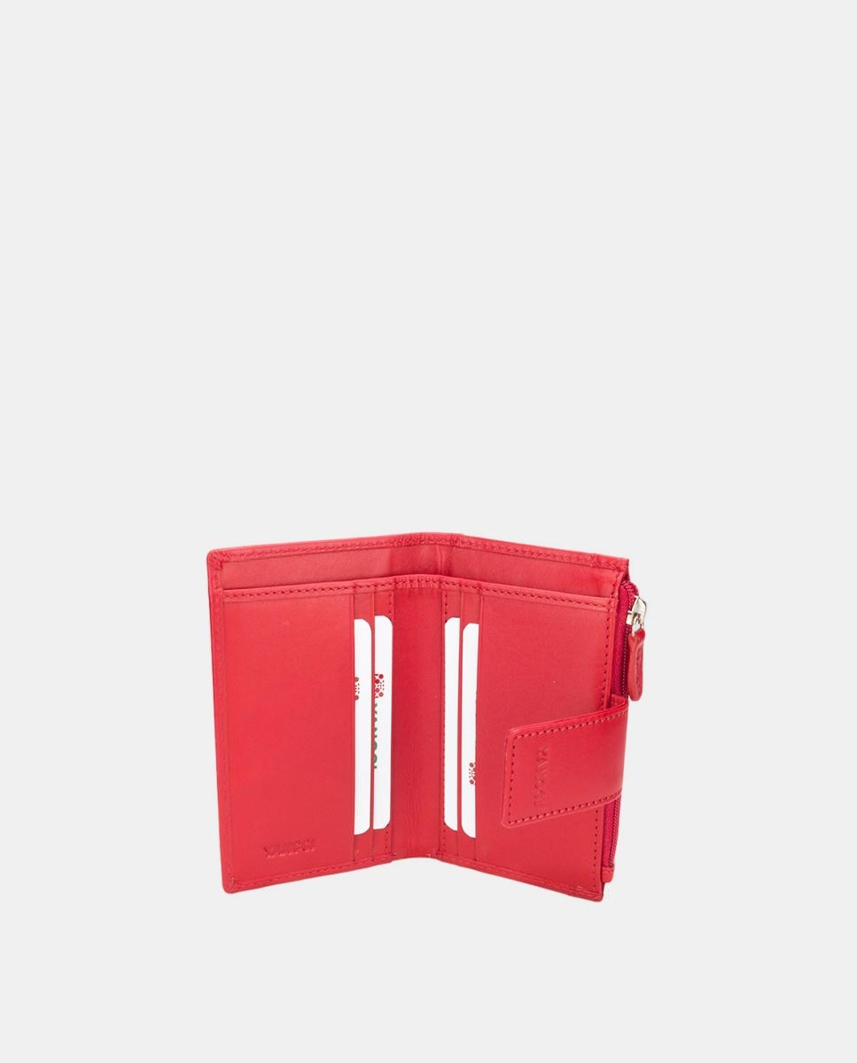 Porta-Moedas Pequeno com Bolso Gravado em Pele - Verde-Claro Vermelho-2