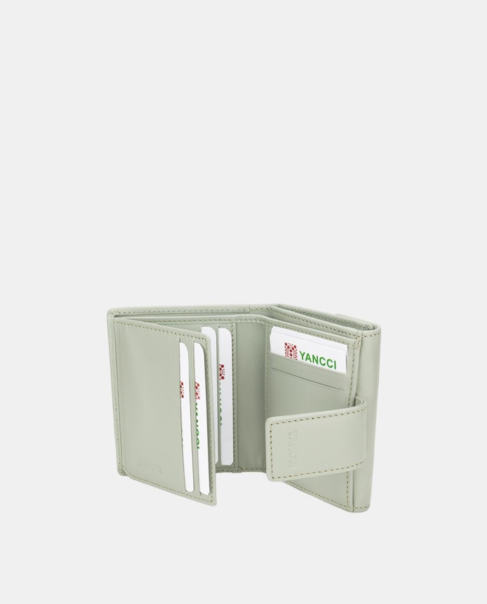 Porta-Moedas Pequeno com Bolso Gravado em Pele - Verde-Claro Verde-claro-2