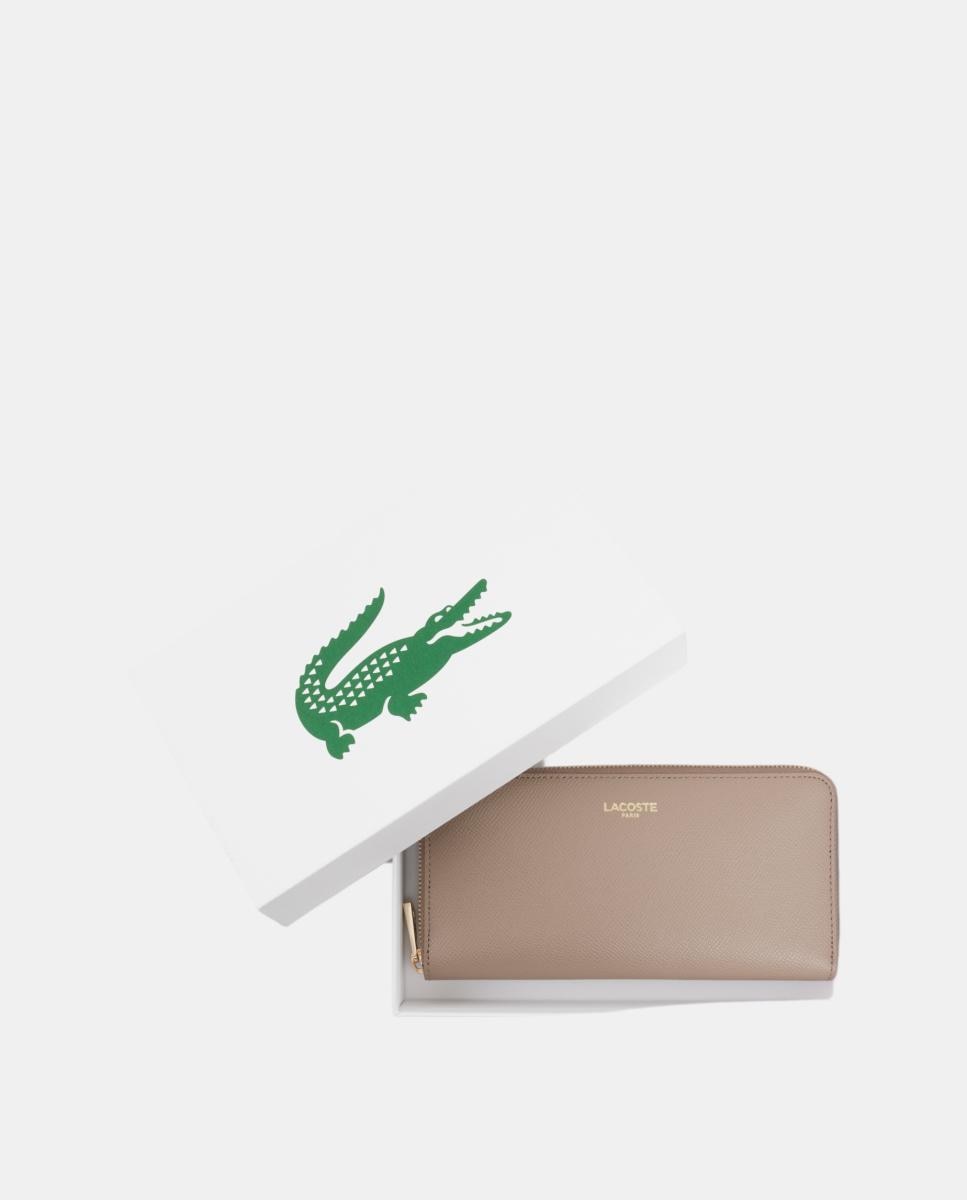 Carteira Grande com Fecho de Correr em Pele Bege-4