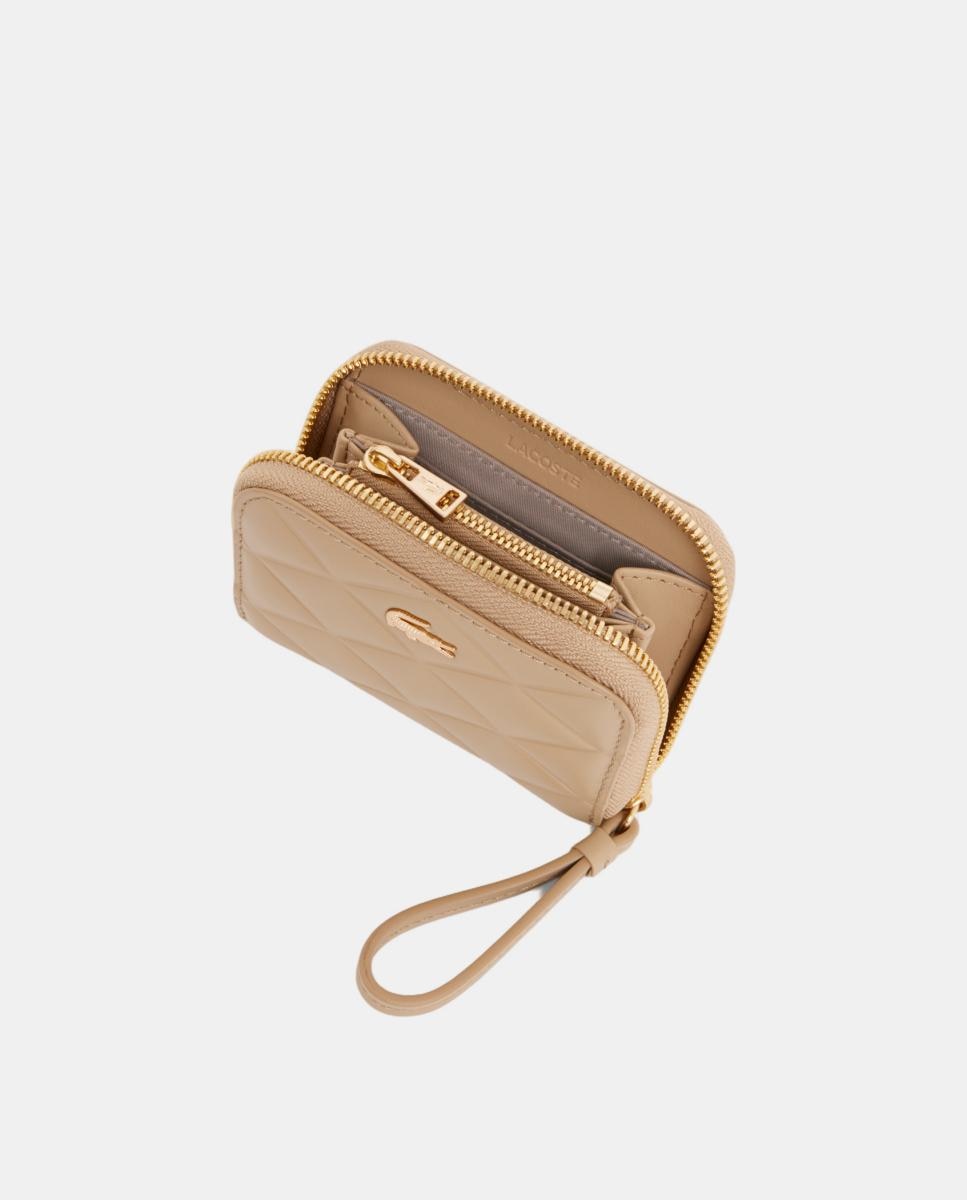 Carteira de Couro com Fecho de Correr Bege-3