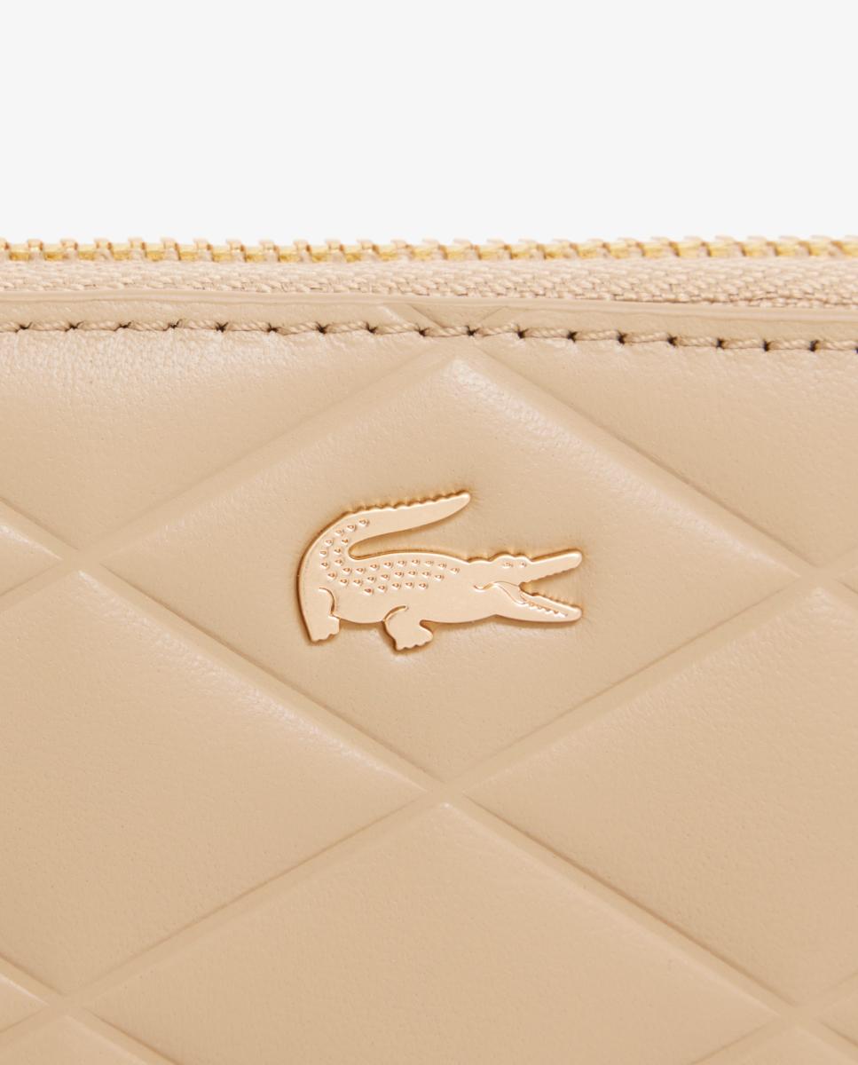 Carteira de Couro com Fecho de Correr Bege-4