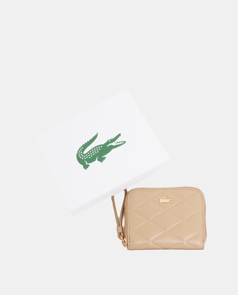 Carteira de Couro com Fecho de Correr Bege-5