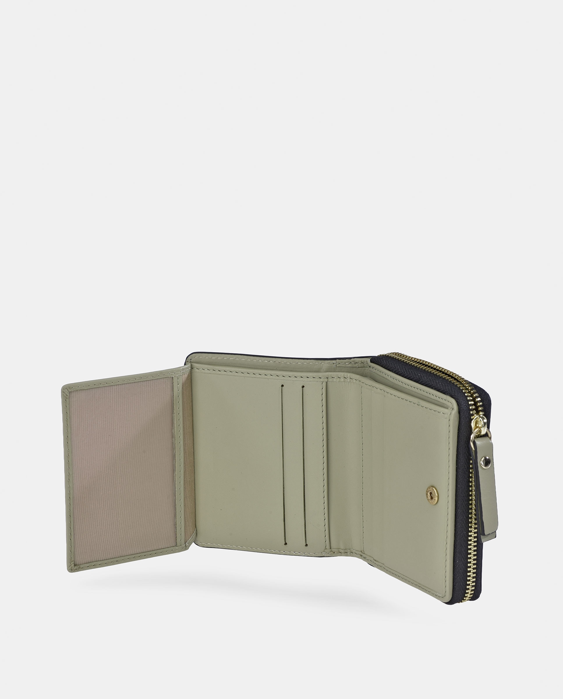 Porta-Moedas Pequeno com Fecho de Correr e em Pele Verde-claro-4