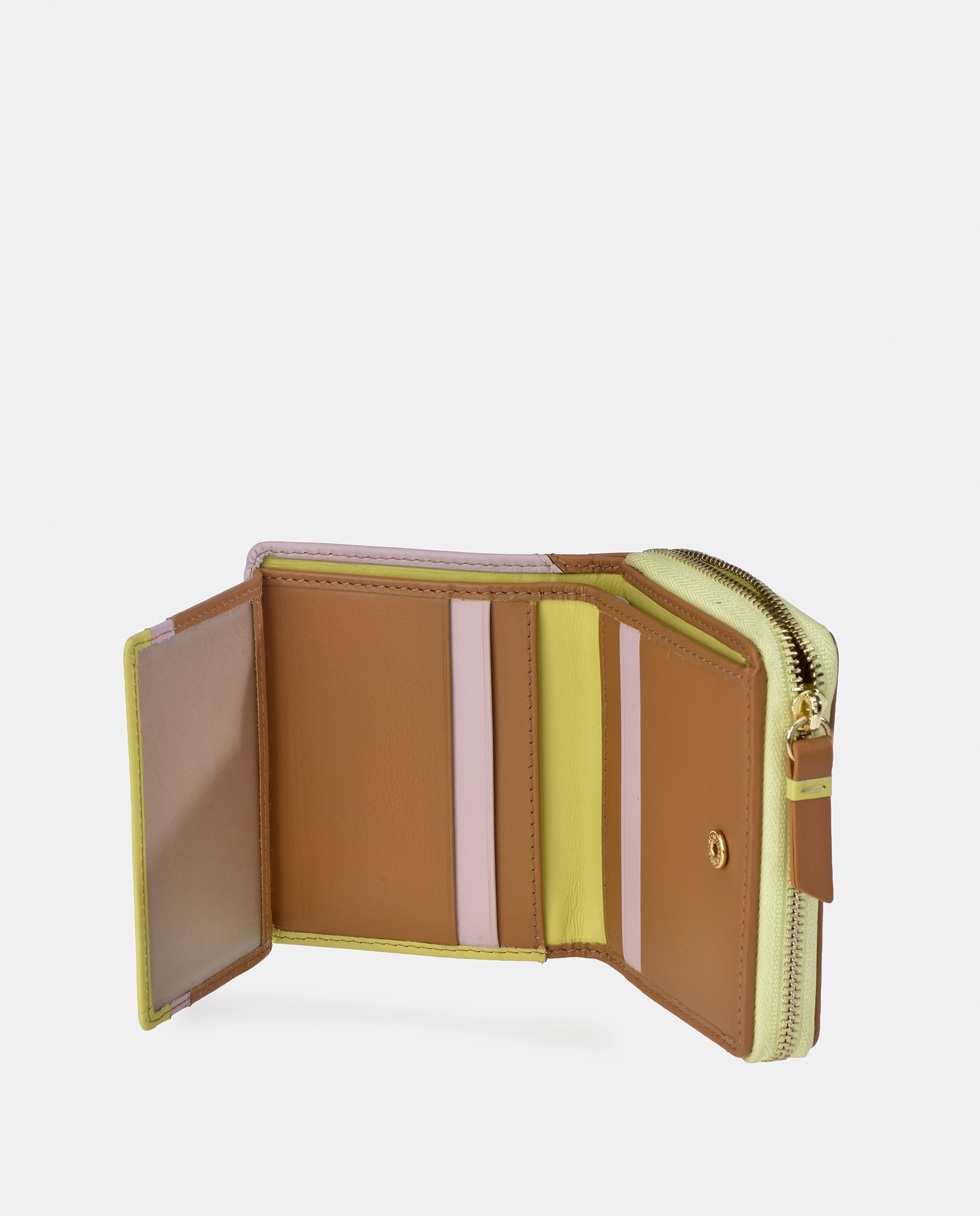 Porta-Moedas Mini em Pele com Fecho de Correr Bege-4
