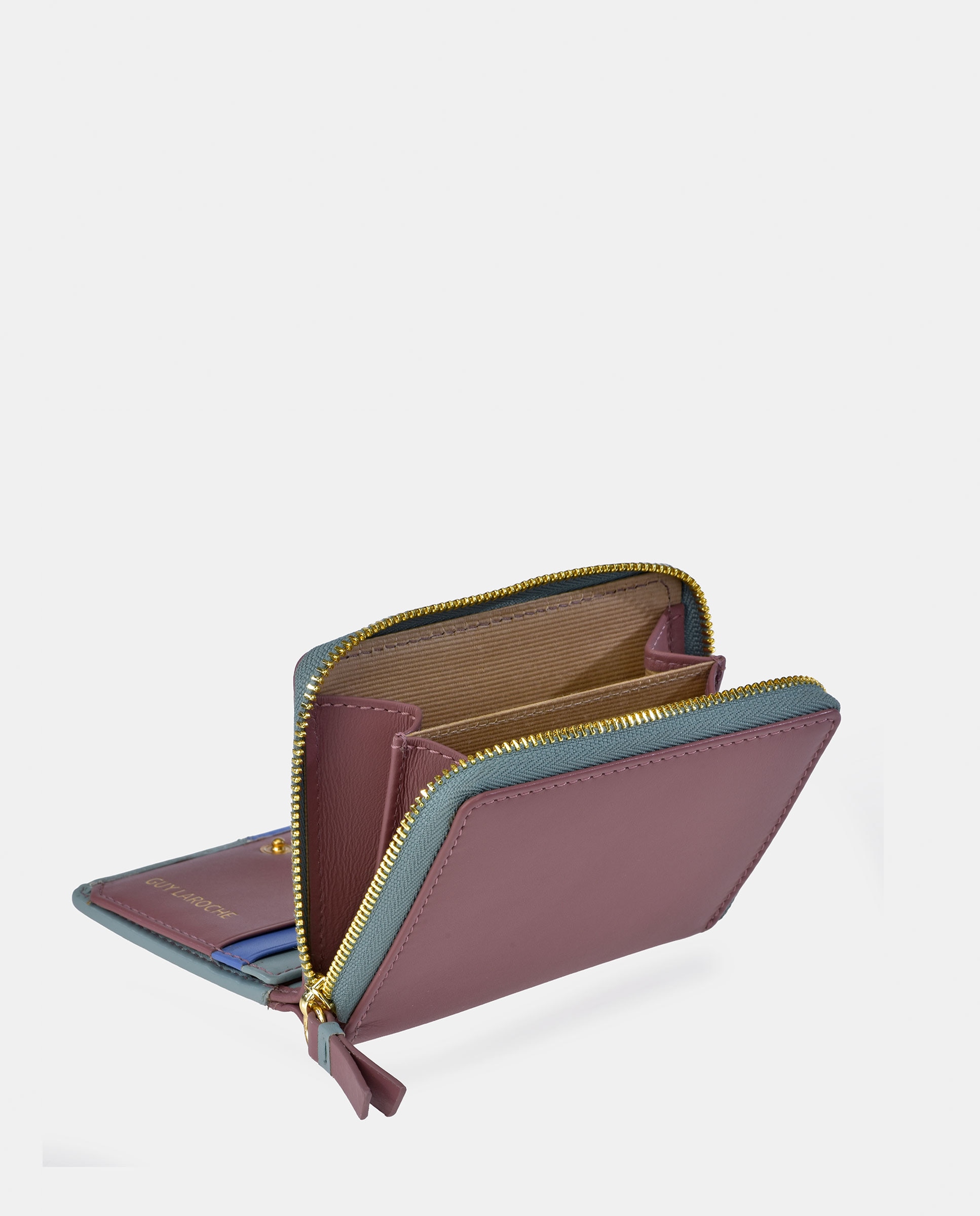 Monedero mujer mini con cremallera en piel - Guy Laroche - Beige Rosa-3