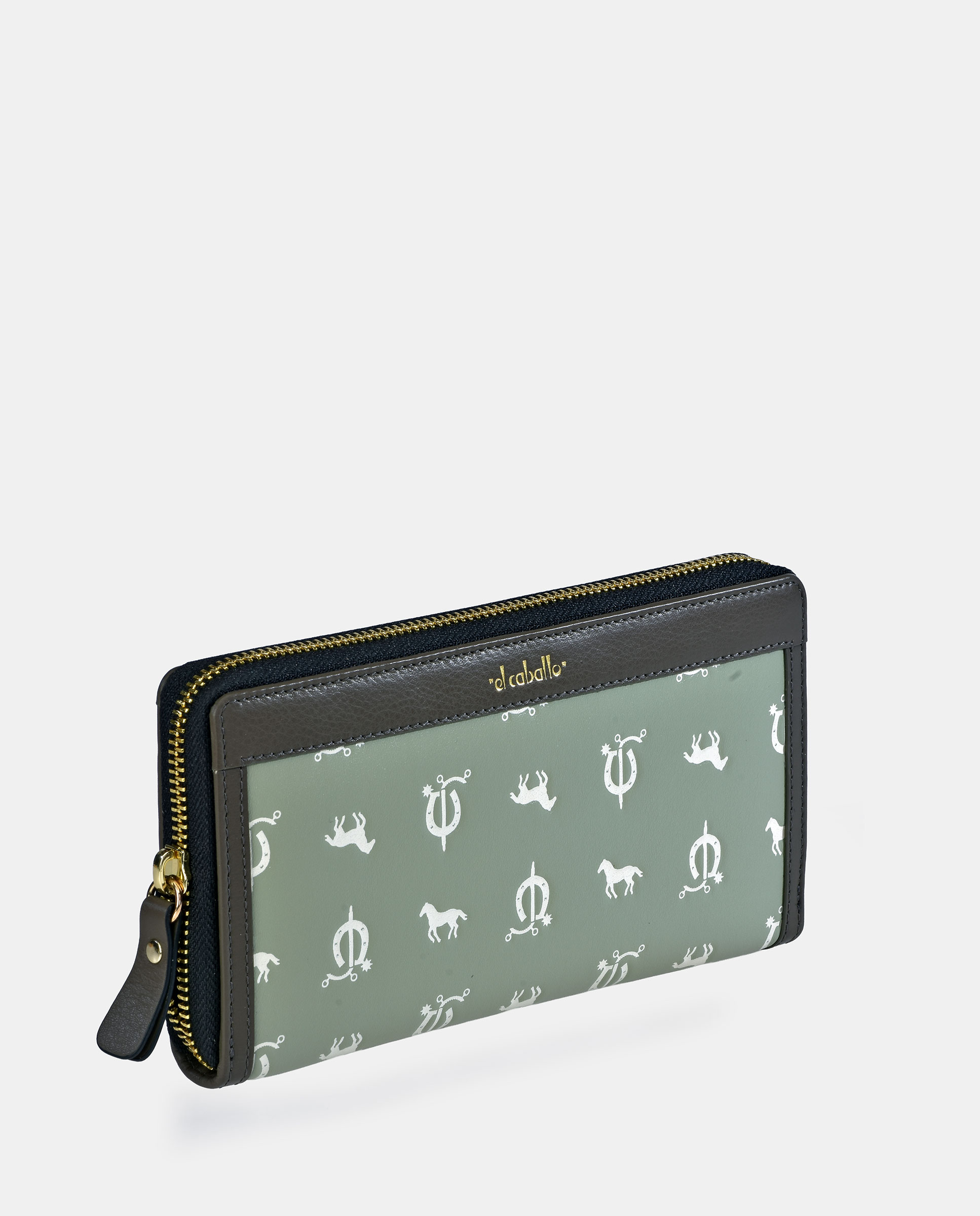 Porta-Moedas com Secção para Notas Grande com Fecho de Correr em PU e Pele Verde Água-2
