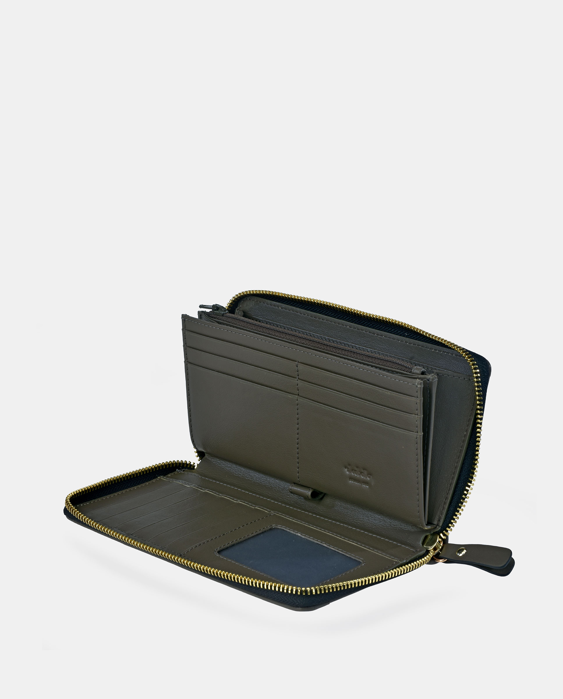 Porta-Moedas com Secção para Notas Grande com Fecho de Correr em PU e Pele Verde Água-3