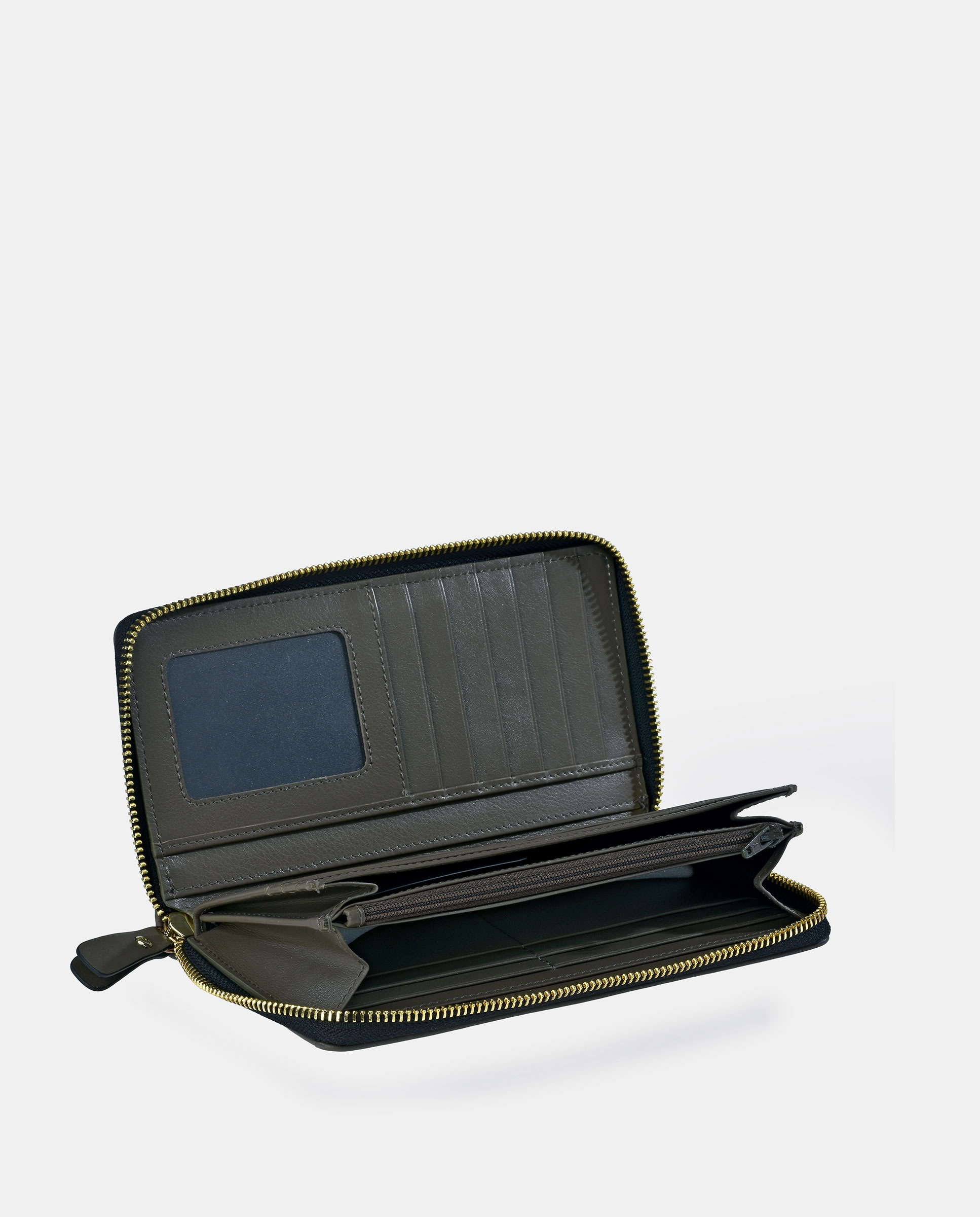 Porta-Moedas com Secção para Notas Grande com Fecho de Correr em PU e Pele Verde Água-4