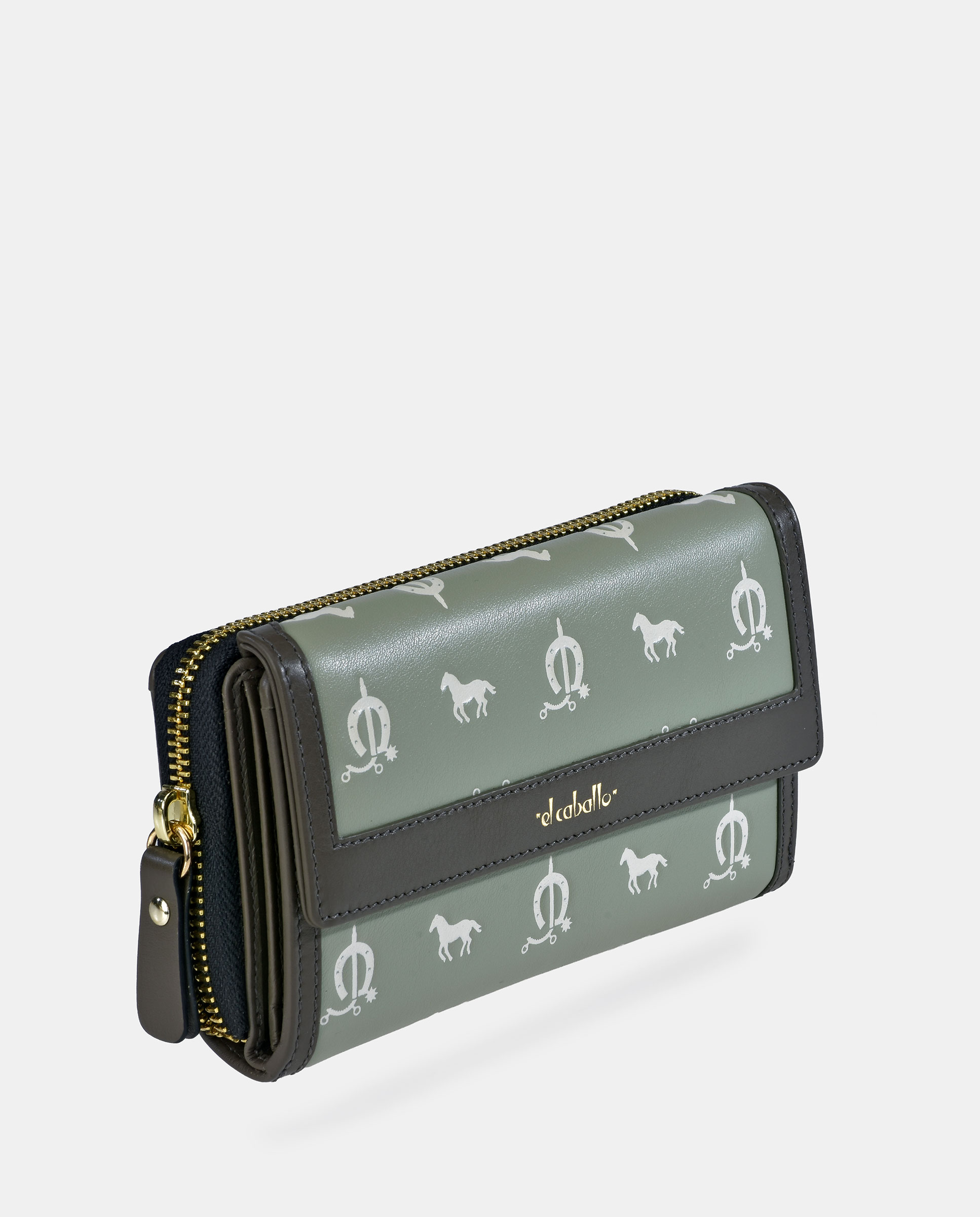 Porta-Moedas com Secção para Notas Grande com Aba em PU e Pele Verde Água-2