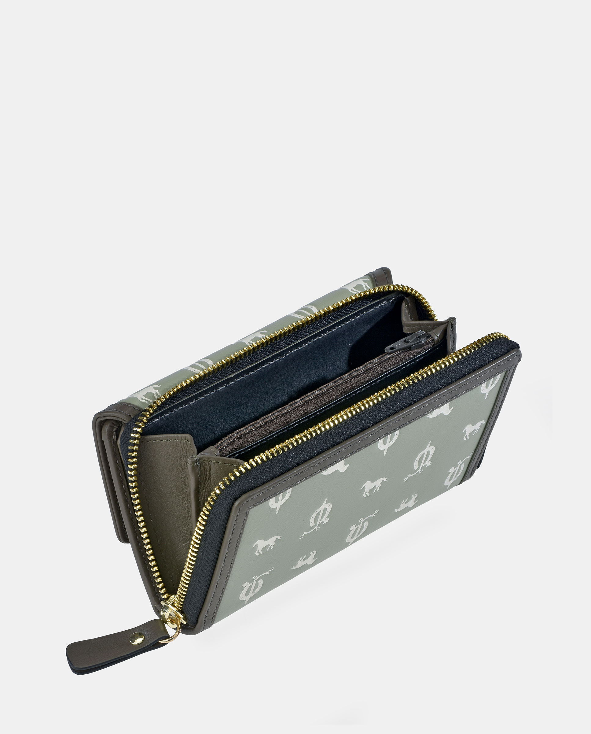 Porta-Moedas com Secção para Notas Grande com Aba em PU e Pele Verde Água-3