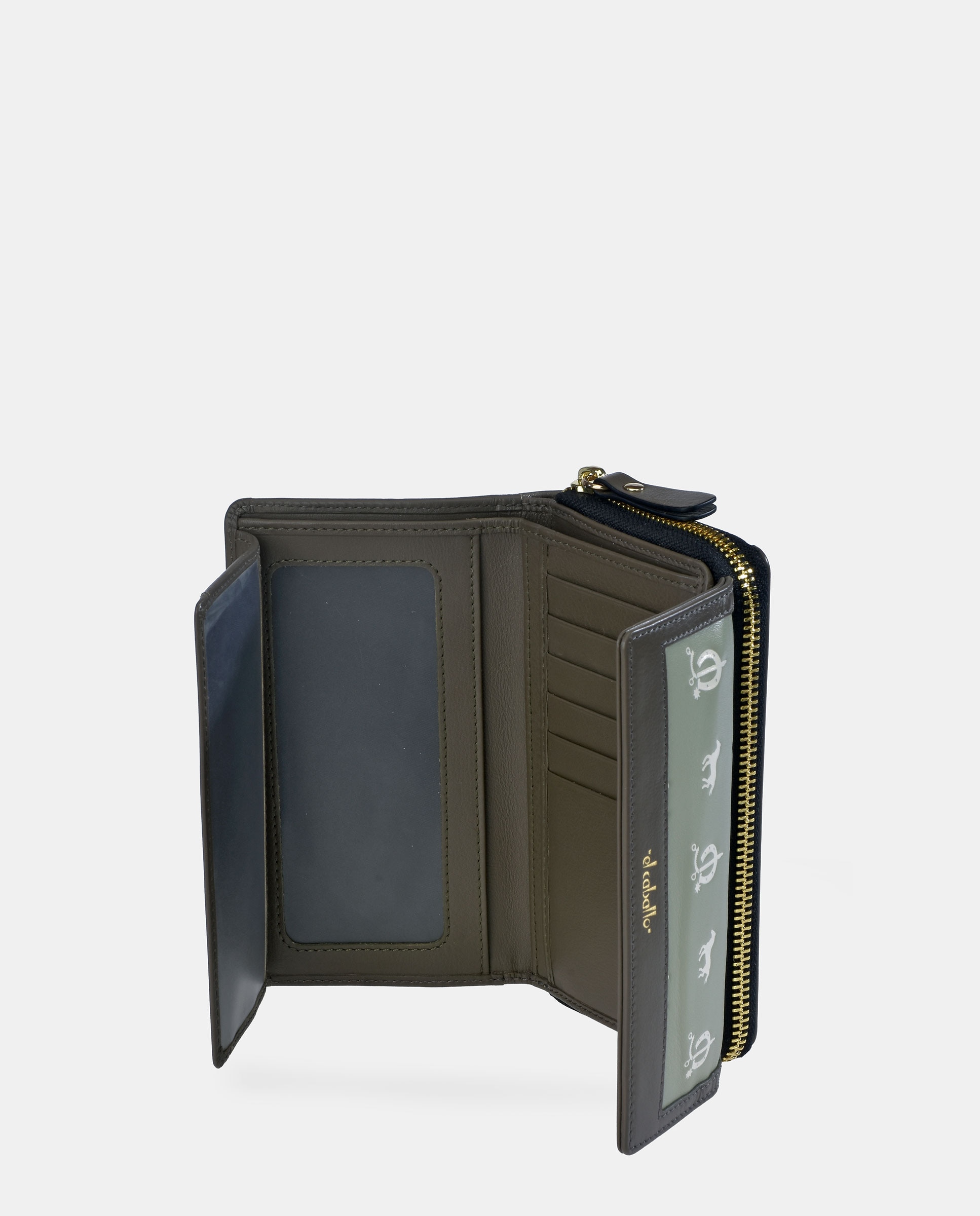 Porta-Moedas com Secção para Notas Grande com Aba em PU e Pele Verde Água-4
