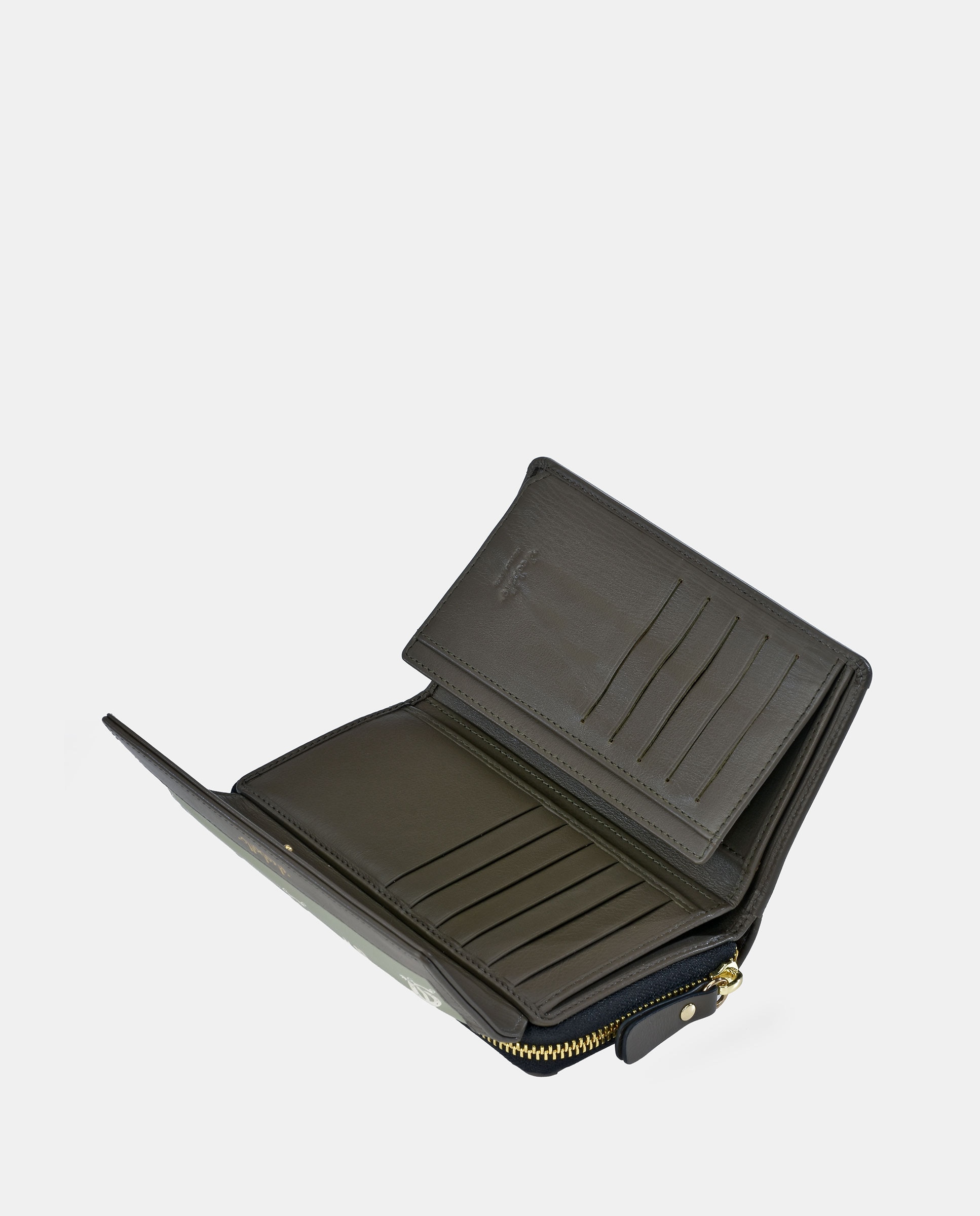 Porta-Moedas com Secção para Notas Grande com Aba em PU e Pele Verde Água-5