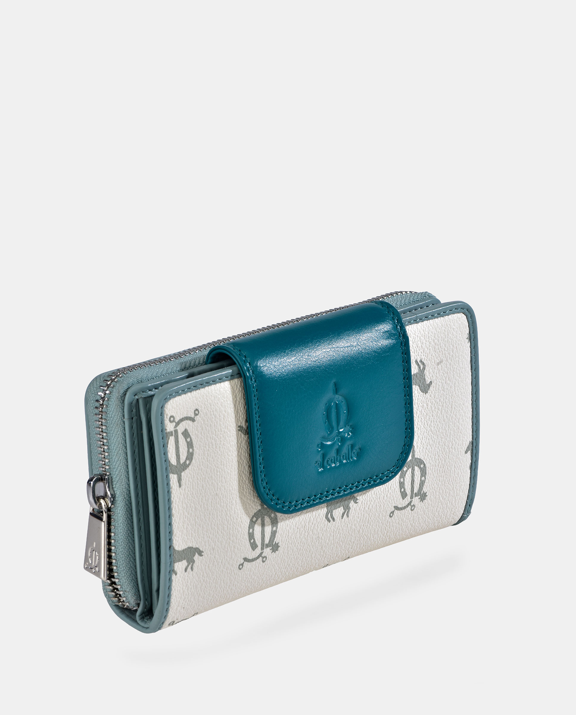Porta-Moedas com Secção para Notas Médio com Fecho de Correr em Pele e Lona Branco-gelo-2