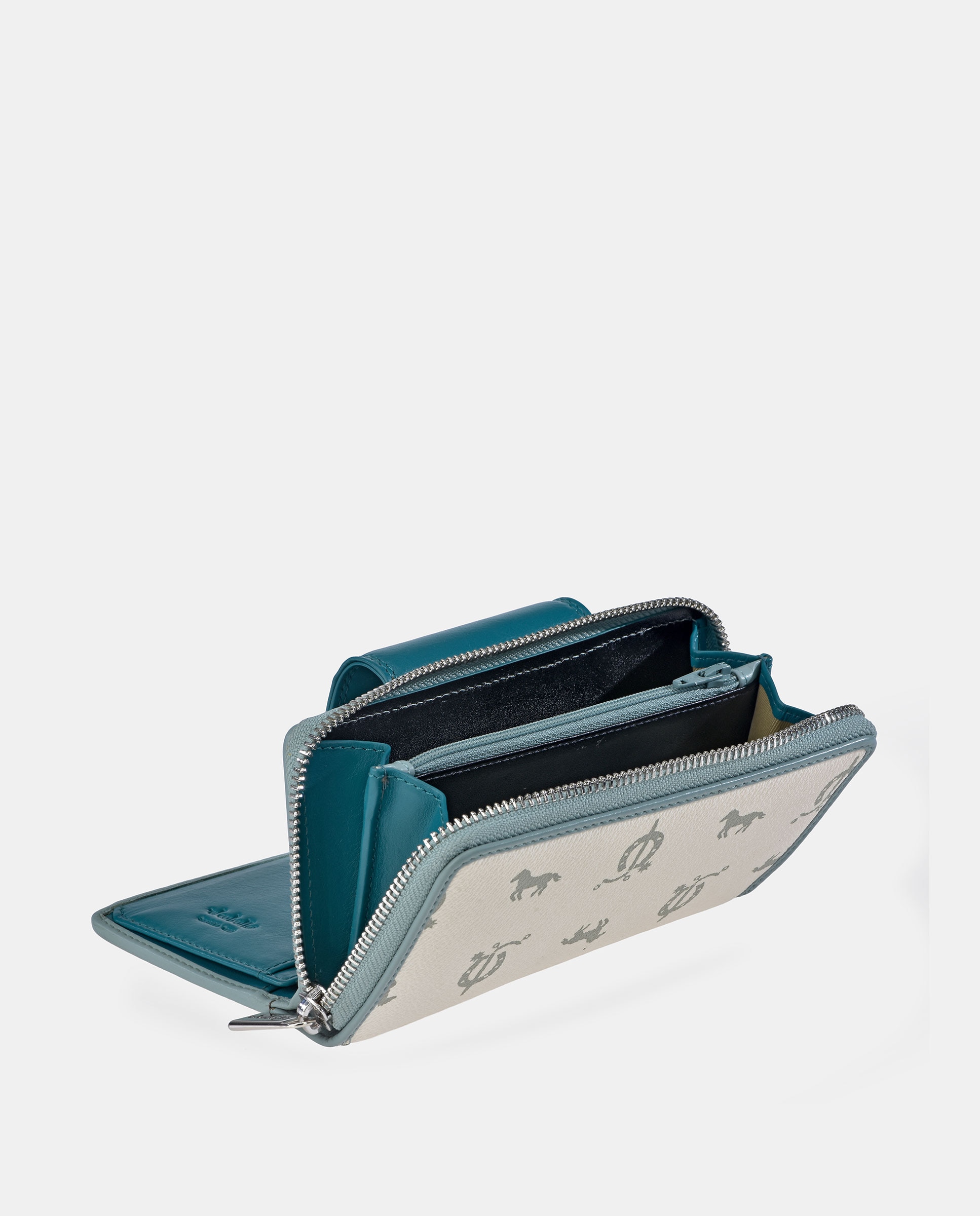Porta-Moedas com Secção para Notas Médio com Fecho de Correr em Pele e Lona Branco-gelo-3