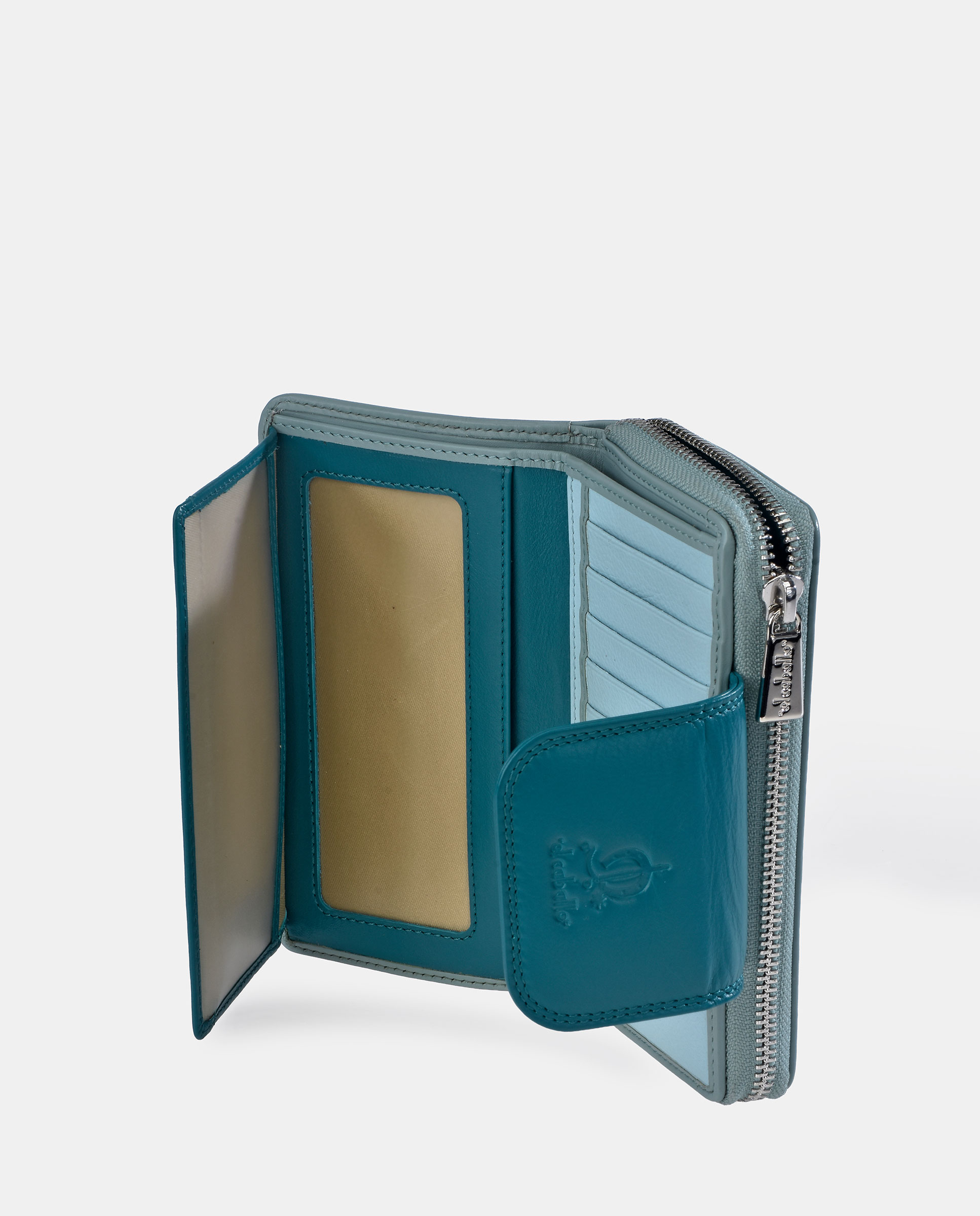 Porta-Moedas com Secção para Notas Médio com Fecho de Correr em Pele e Lona Branco-gelo-4