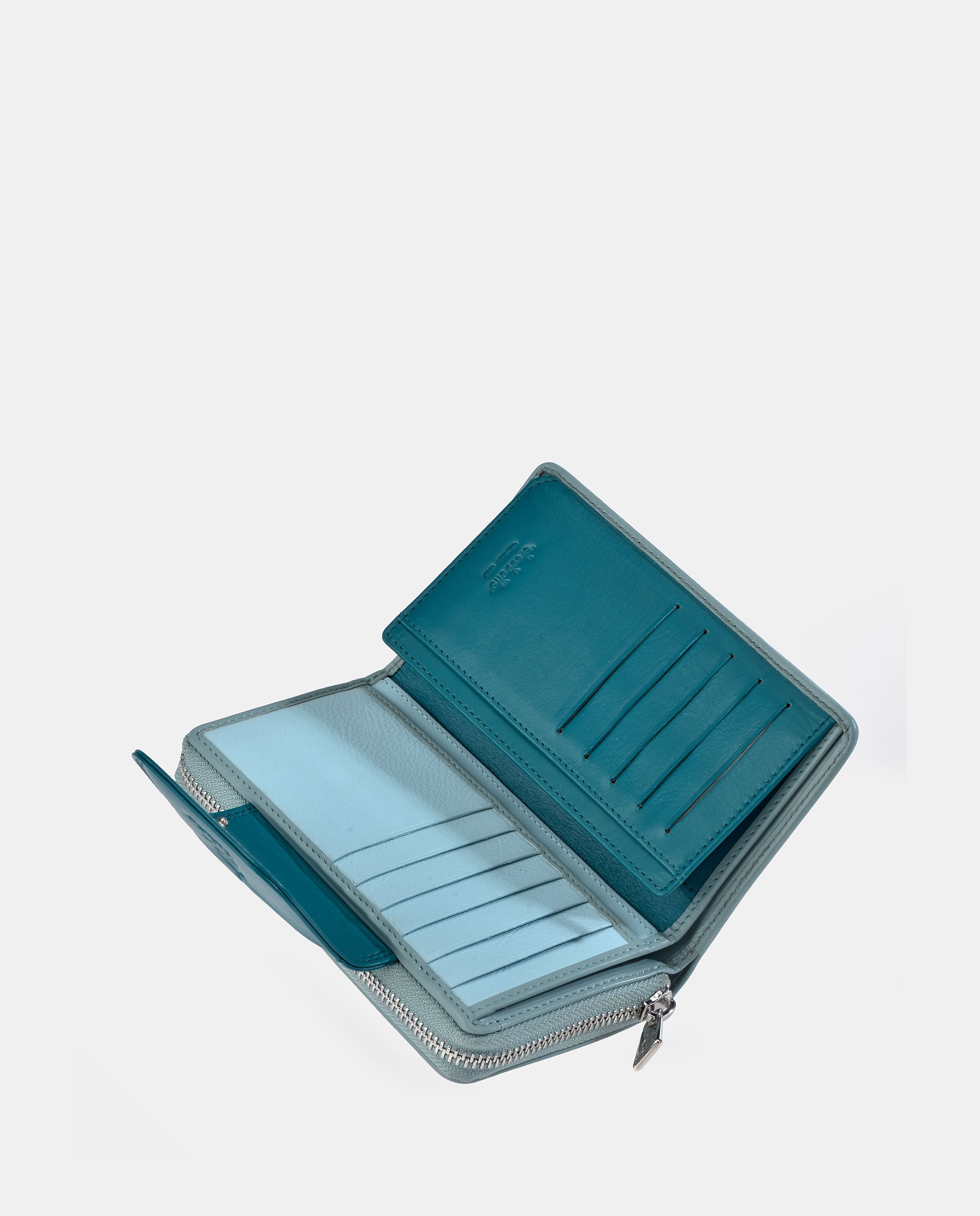 Porta-Moedas com Secção para Notas Médio com Fecho de Correr em Pele e Lona Branco-gelo-5