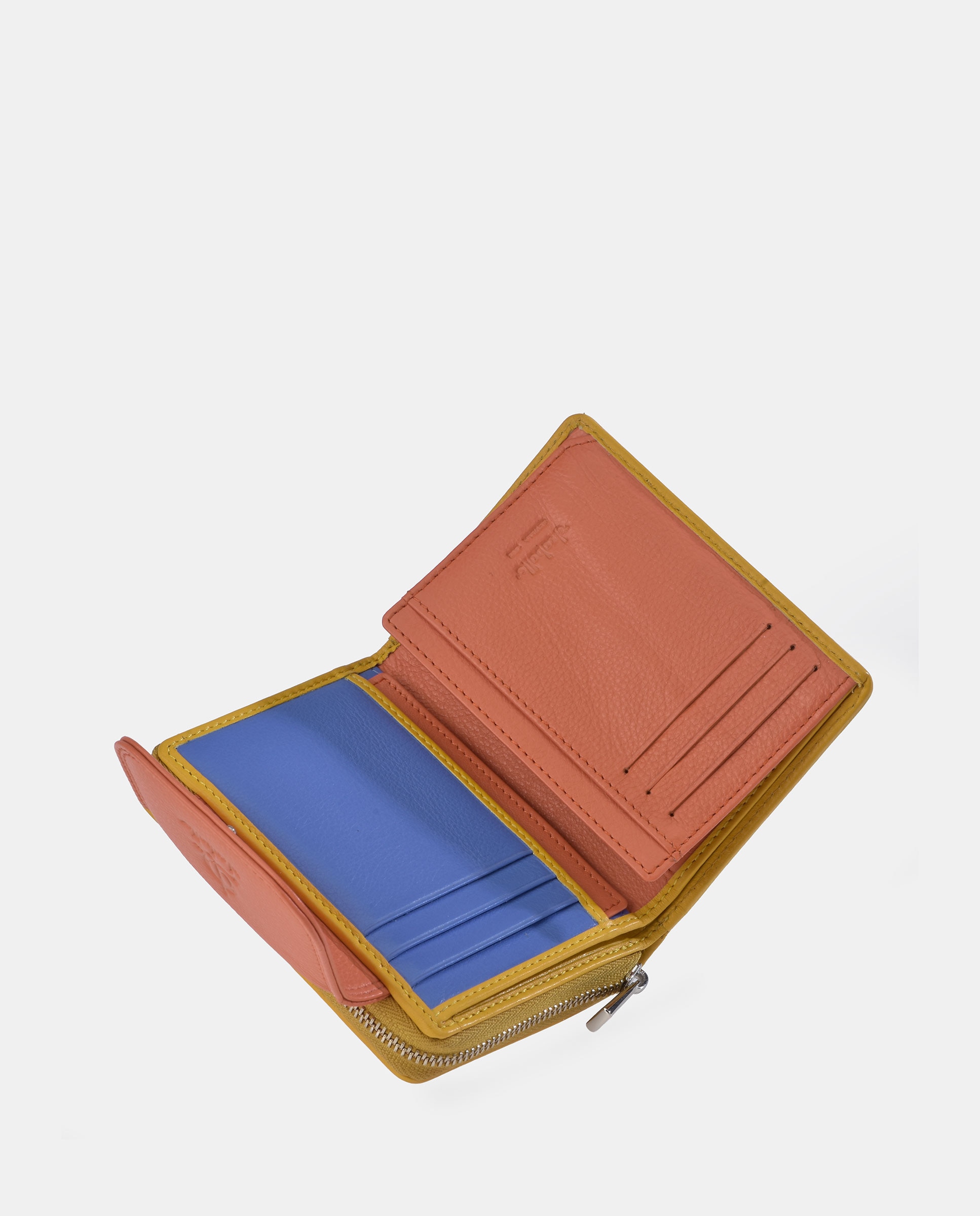 Porta-Moedas com Secção para Notas Pequeno com Fecho de Correr em Pele e Lona Castanho caramelo-5