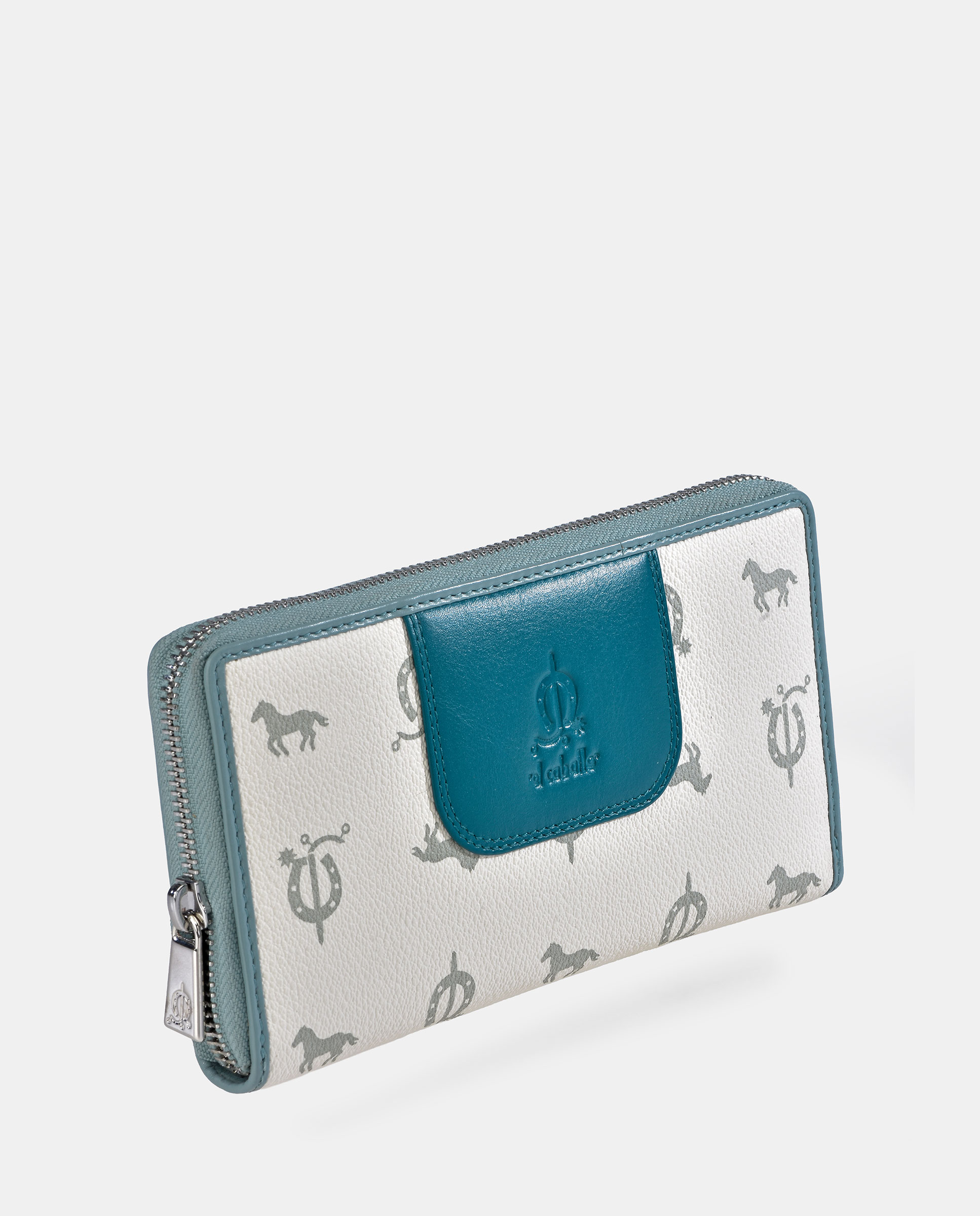 Porta-Moedas com Secção para Notas Grande com Fecho de Correr em Pele e Lona Branco-gelo-2