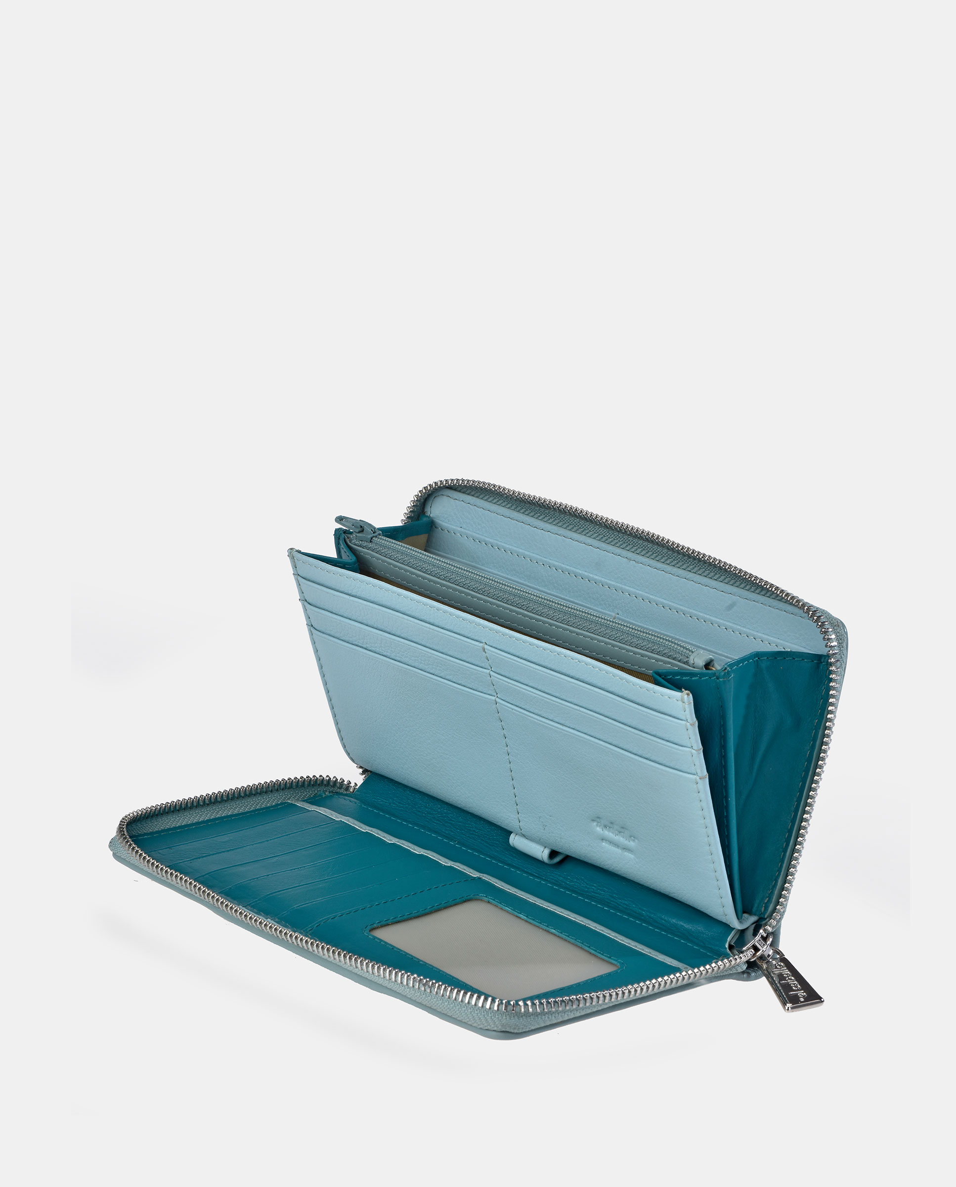 Porta-Moedas com Secção para Notas Grande com Fecho de Correr em Pele e Lona Branco-gelo-3