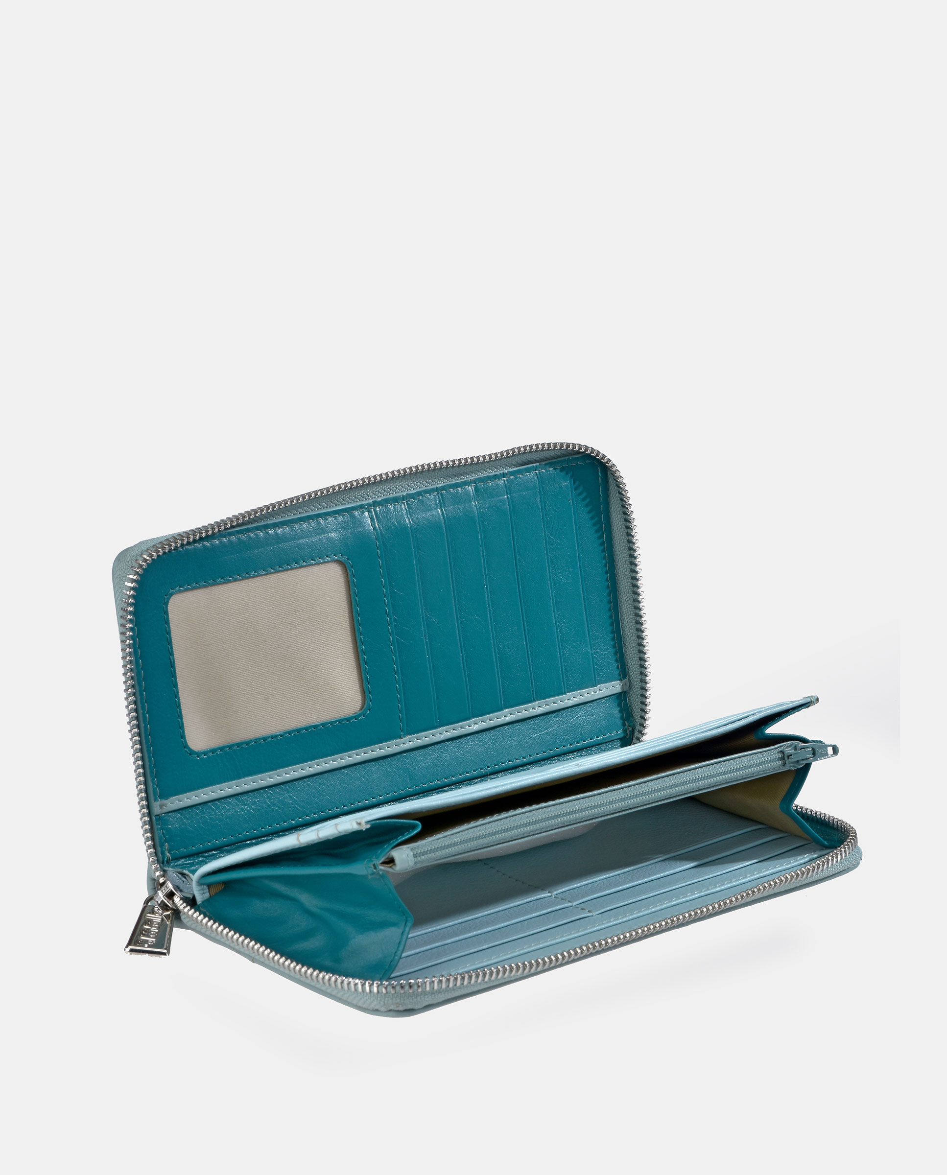 Porta-Moedas com Secção para Notas Grande com Fecho de Correr em Pele e Lona Branco-gelo-4