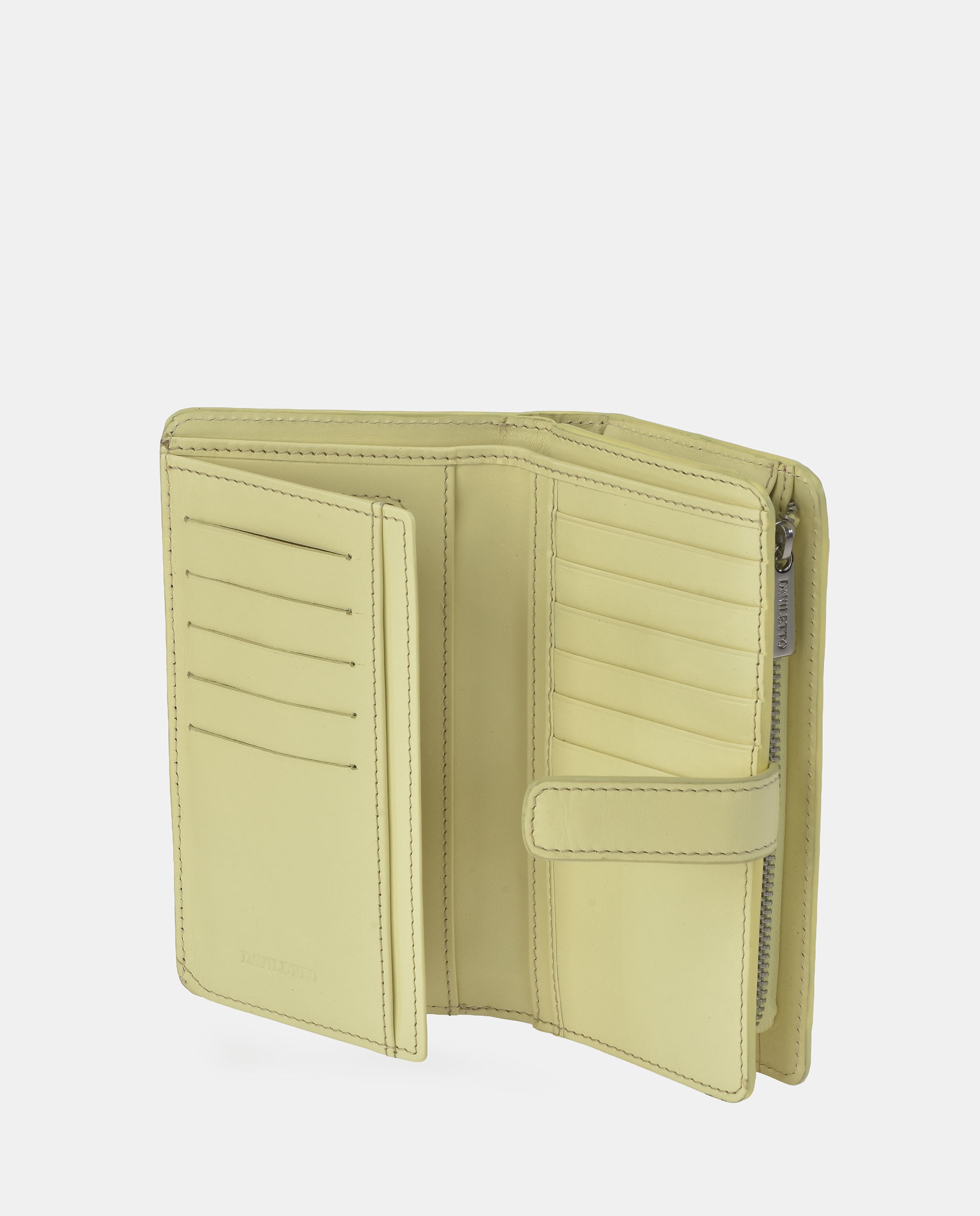 Porta-Moedas com Secção para Notas Grande em Pele Amarelo-4