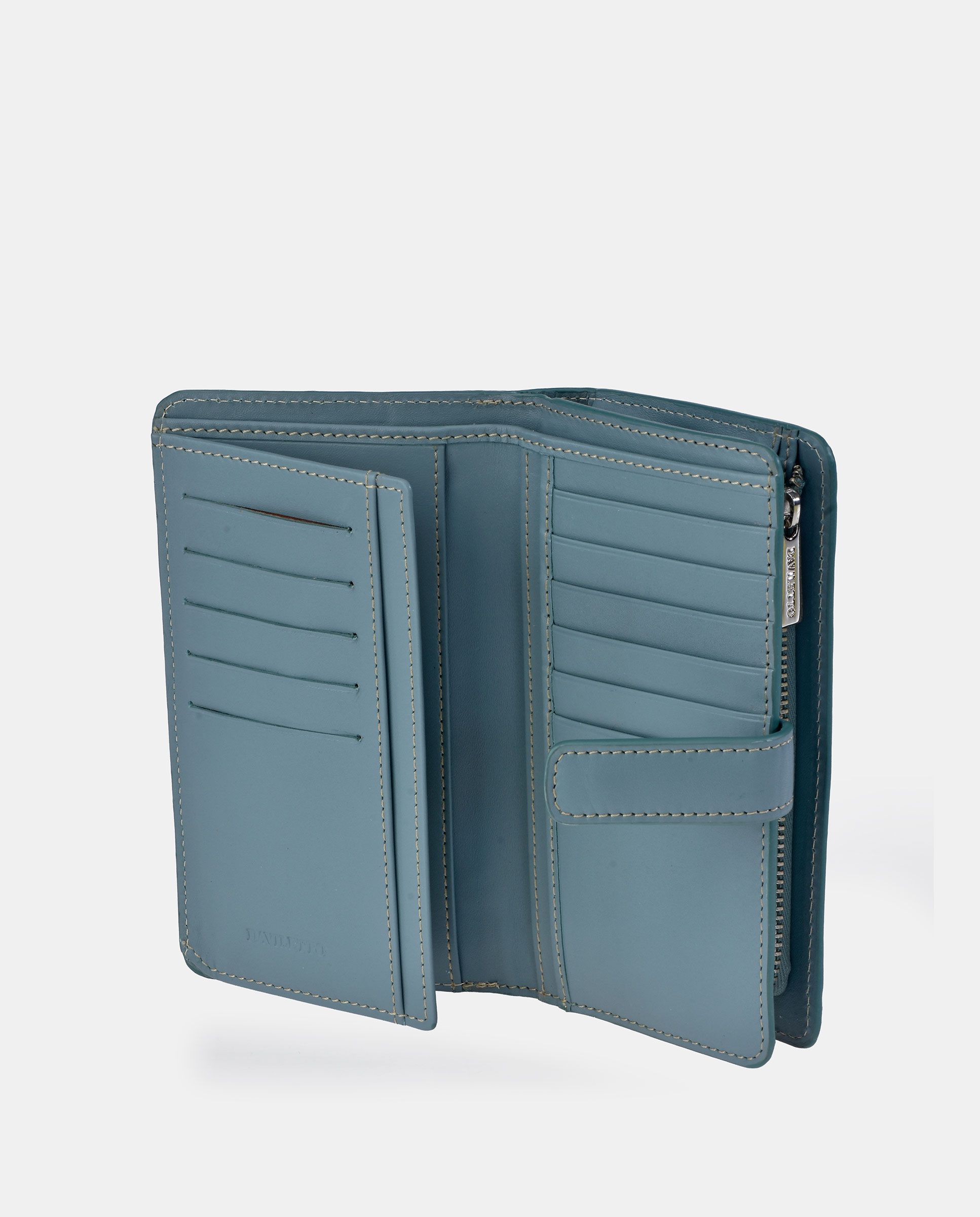 Porta-Moedas com Secção para Notas Grande em Pele Verde-4