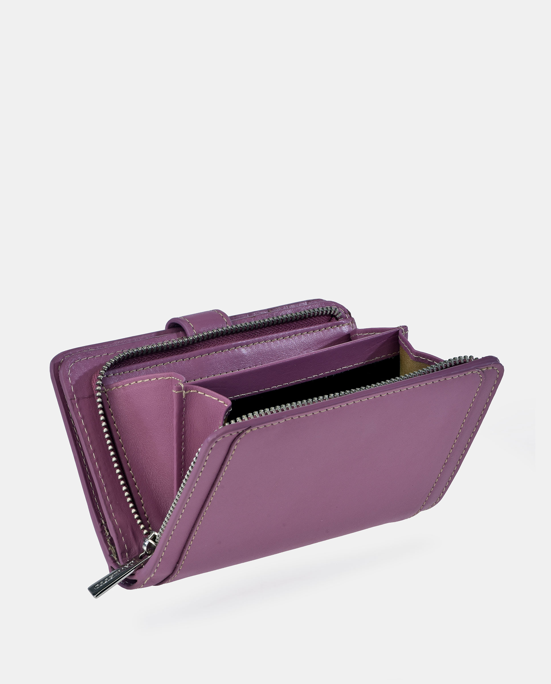 Porta-Moedas com Secção para Notas em Pele Lilás-3