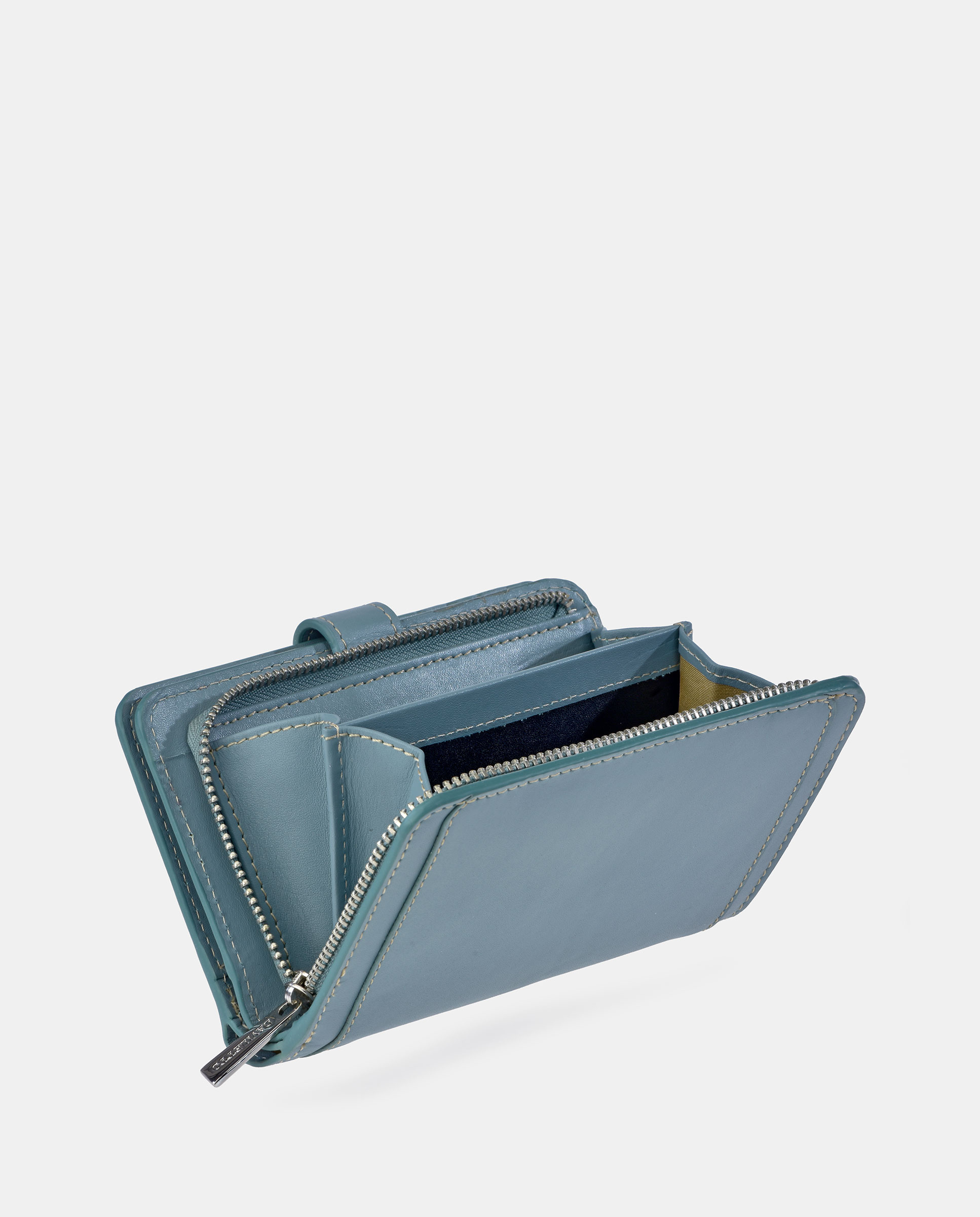 Porta-Moedas com Secção para Notas em Pele Verde-3