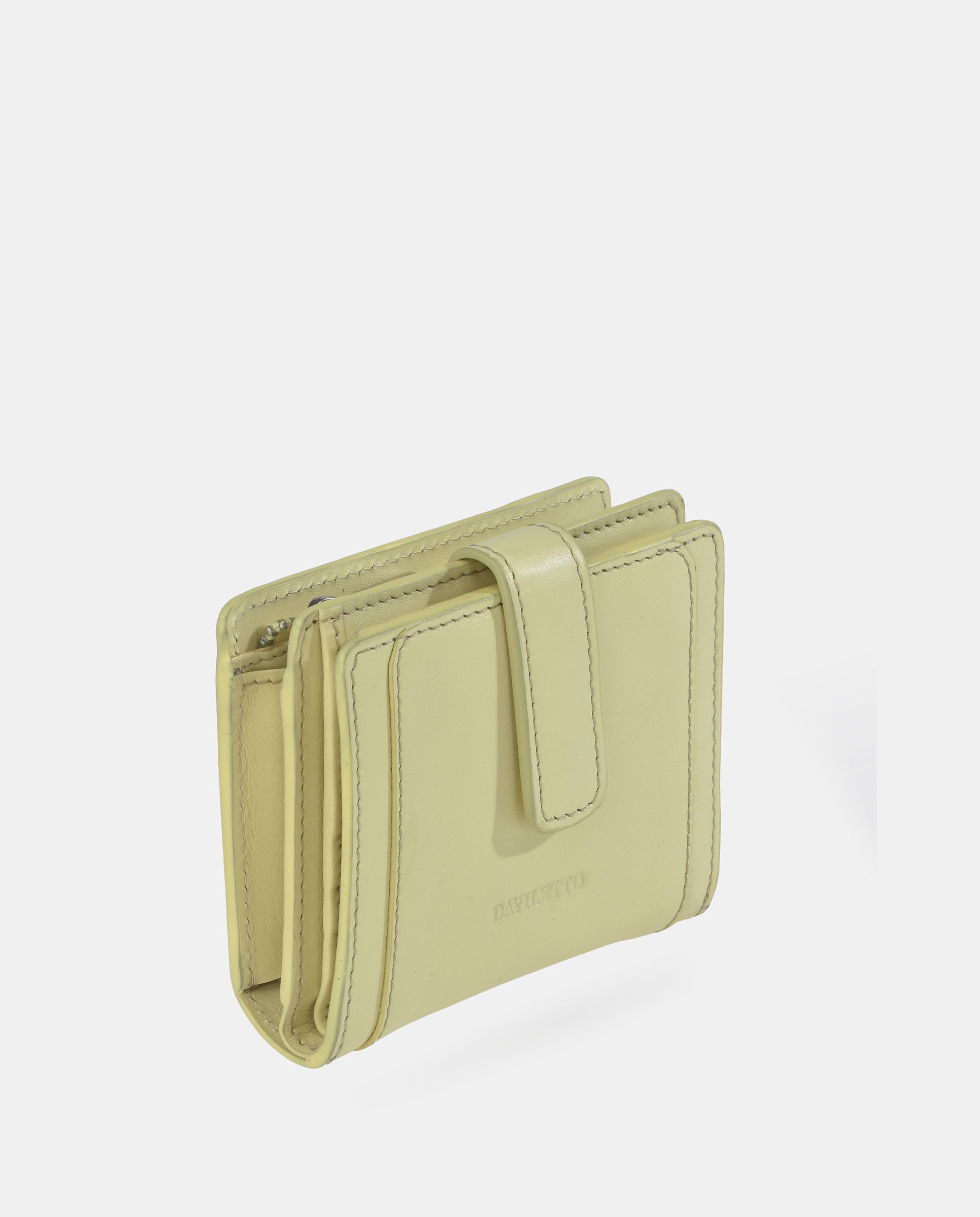 Porta-Moedas com Secção para Notas Pequeno em Pele Amarelo-2