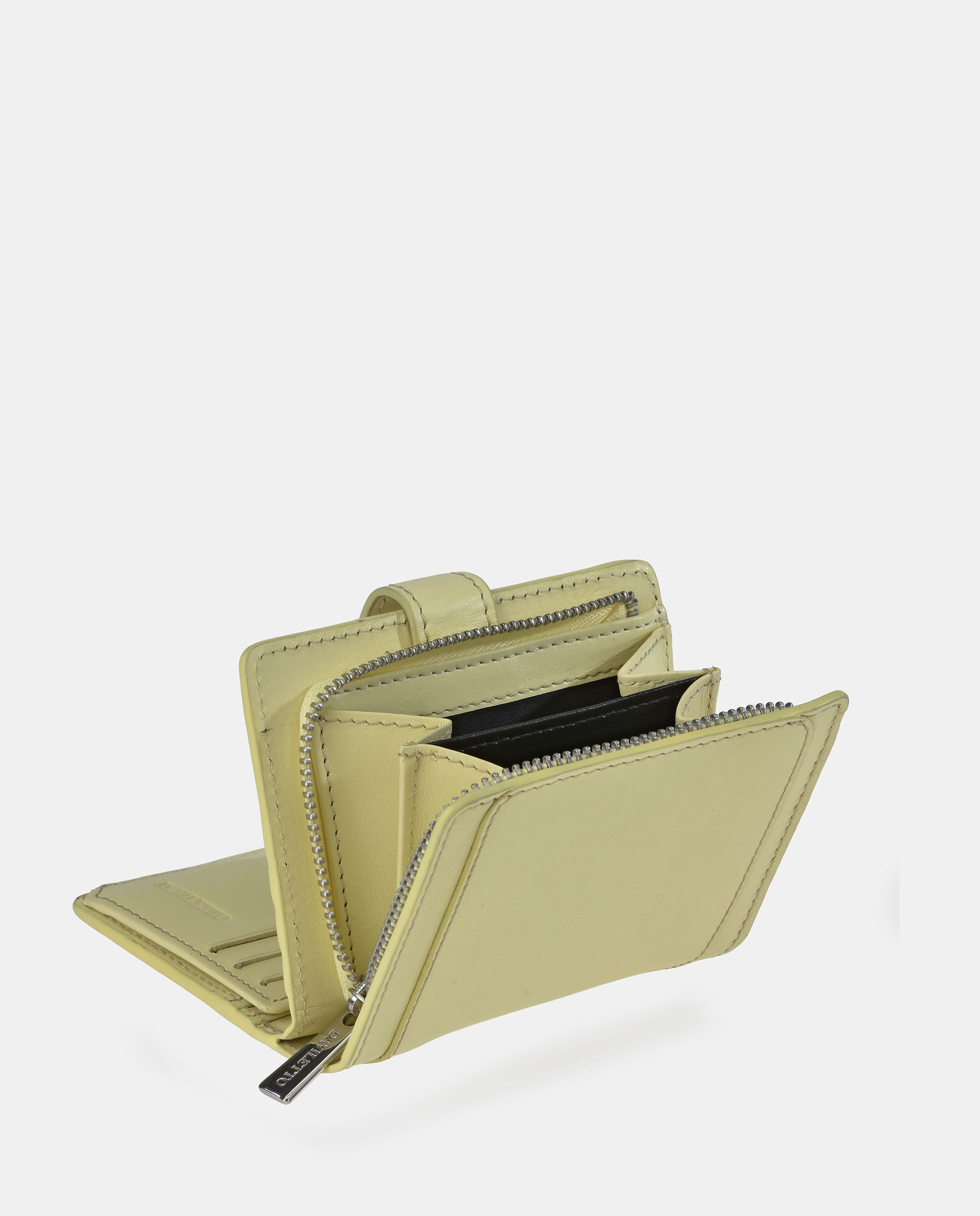 Porta-Moedas com Secção para Notas Pequeno em Pele Amarelo-3