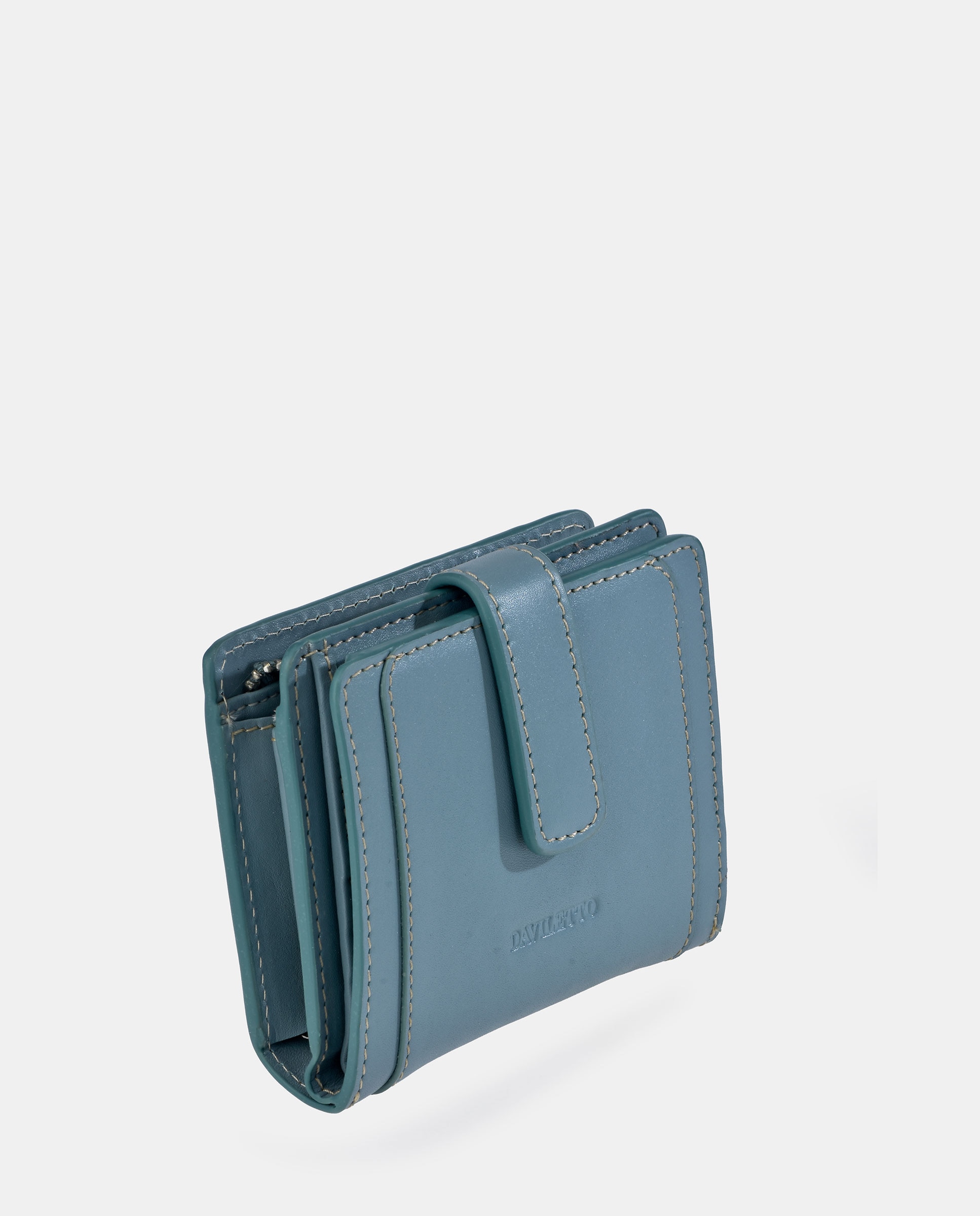 Porta-Moedas com Secção para Notas Pequeno em Pele Verde-2