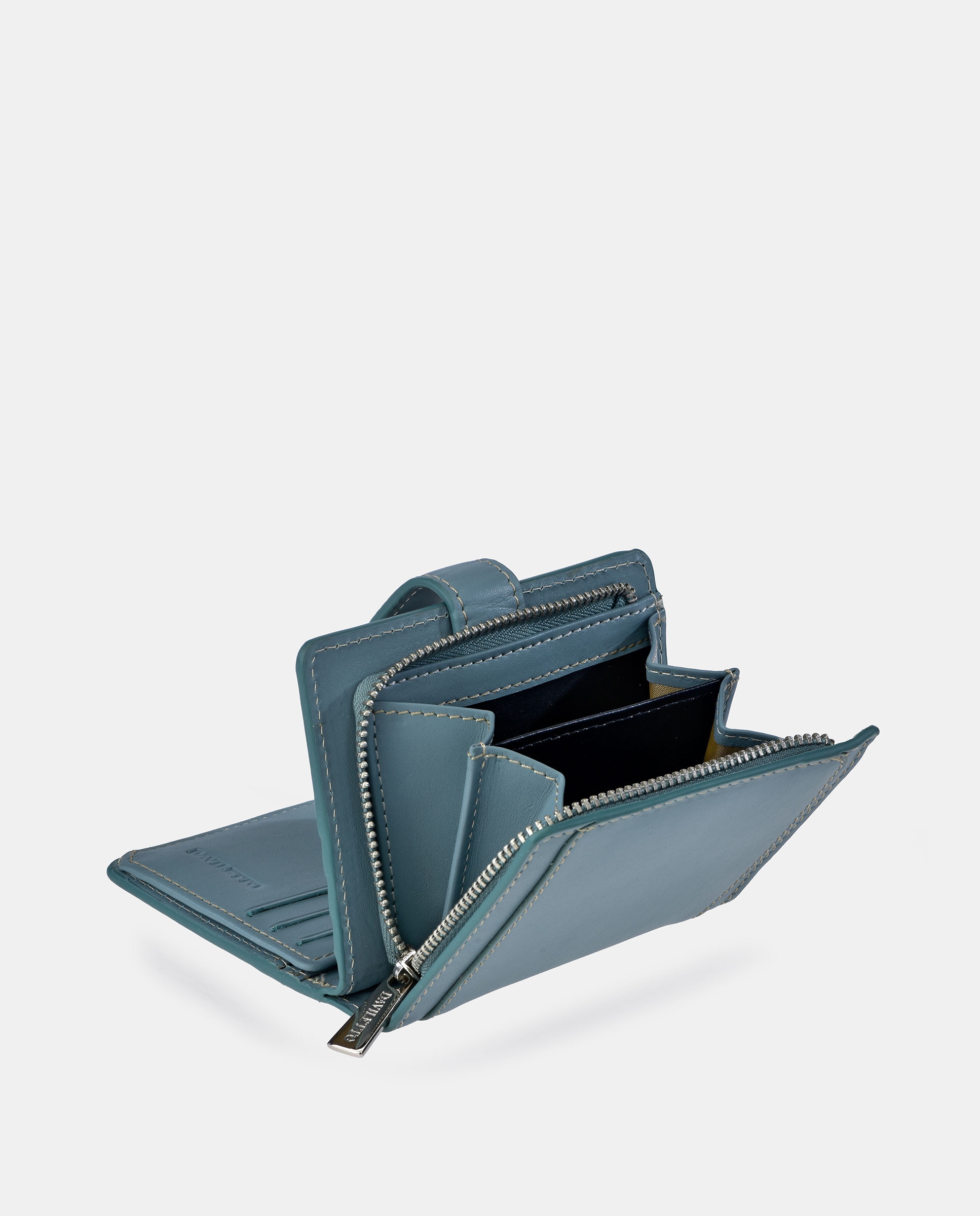 Porta-Moedas com Secção para Notas Pequeno em Pele Verde-3