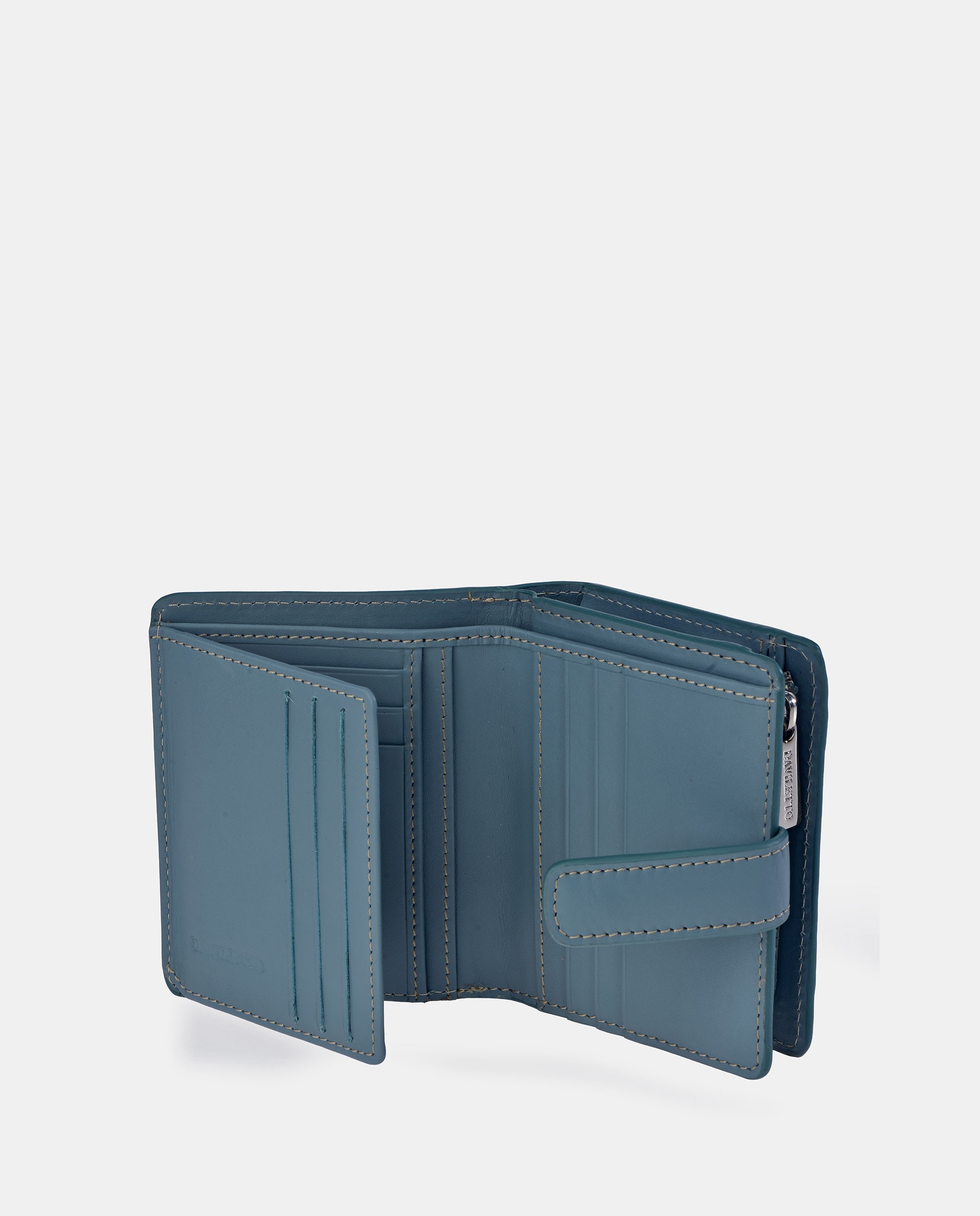 Porta-Moedas com Secção para Notas Pequeno em Pele Verde-4