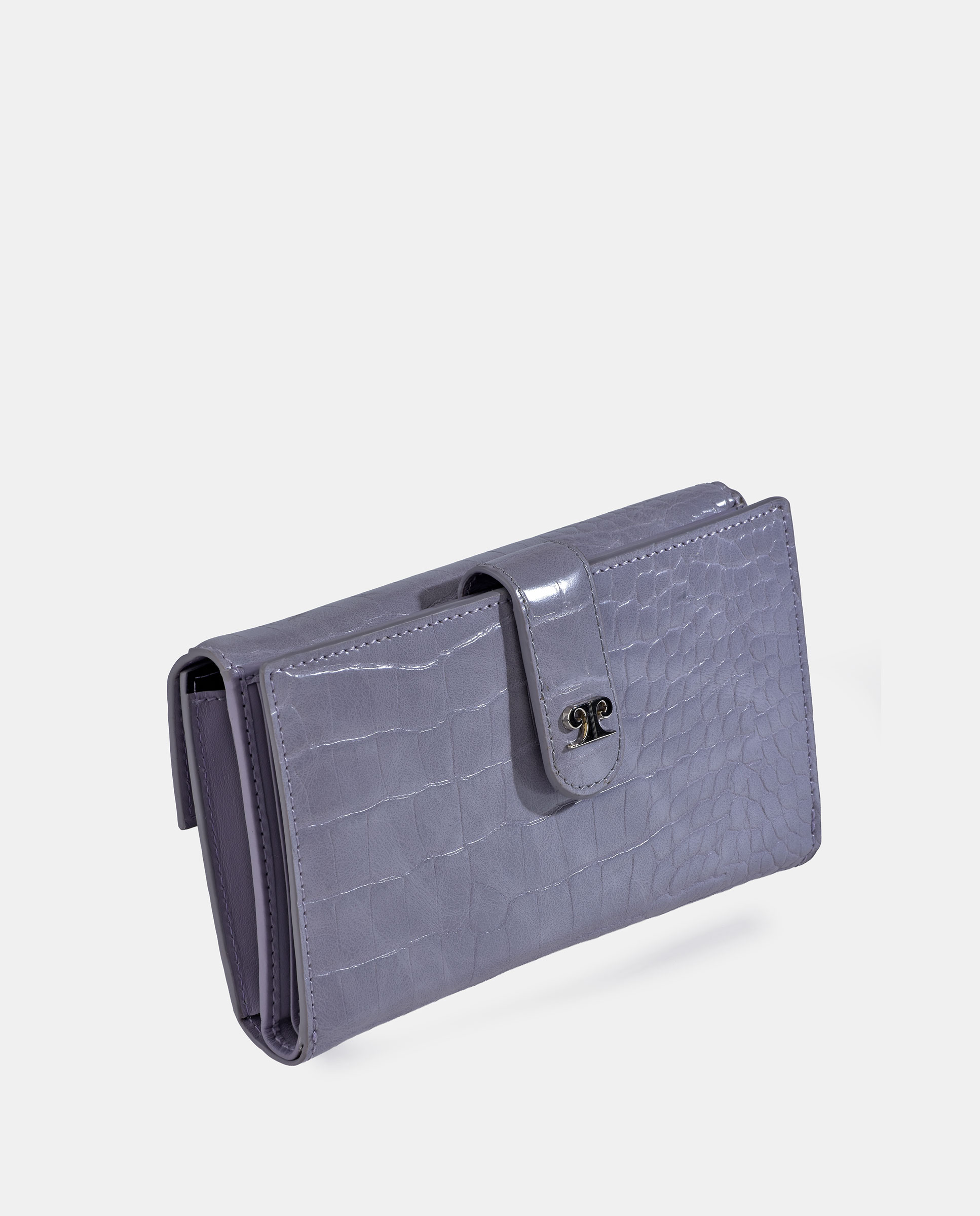 Porta-Moedas Grande em Pele e PU com Secção para Notas e Aba Lilás-2